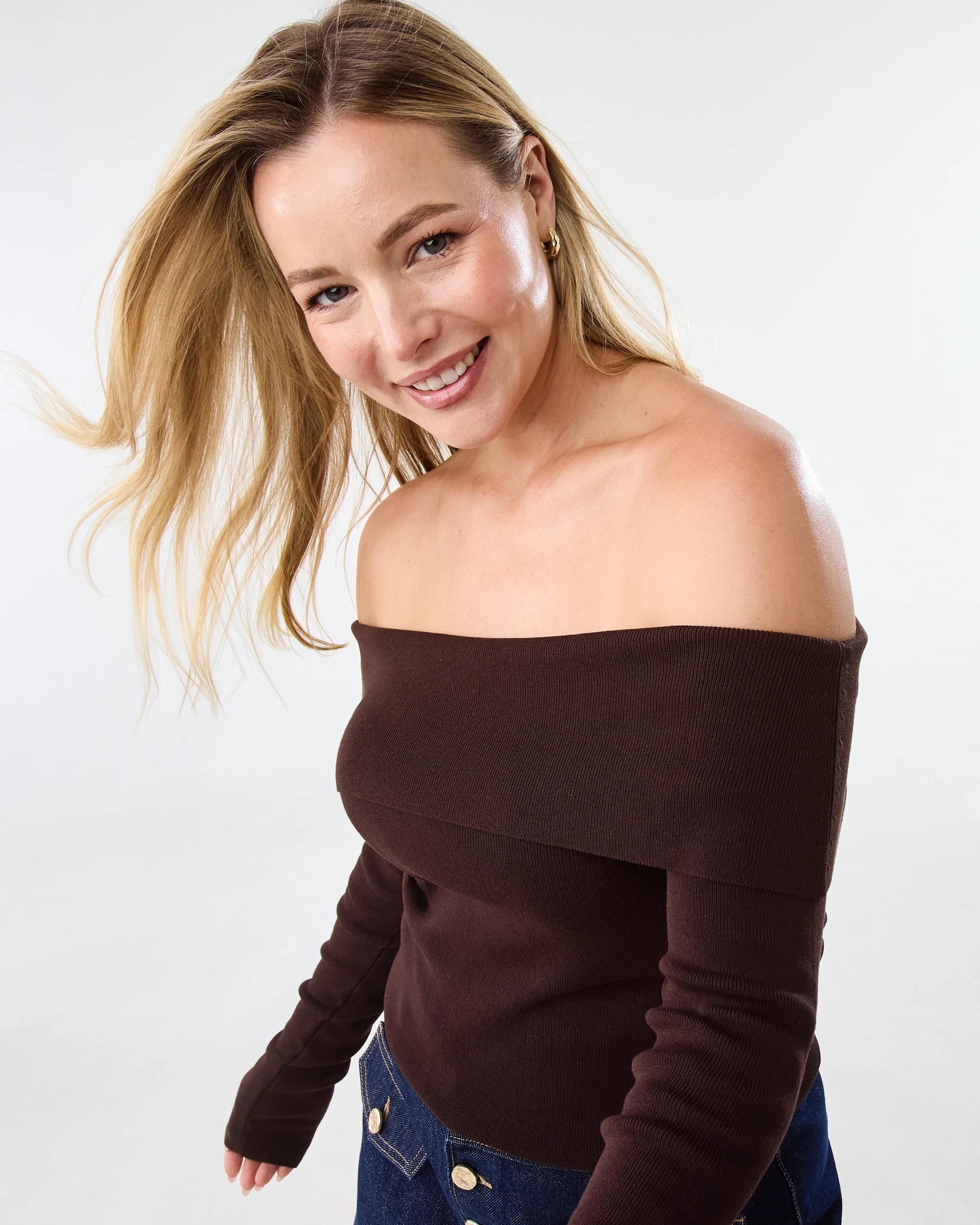 5 Long Sleeve Off Shoulder Top Melt Brown, 5 of 6