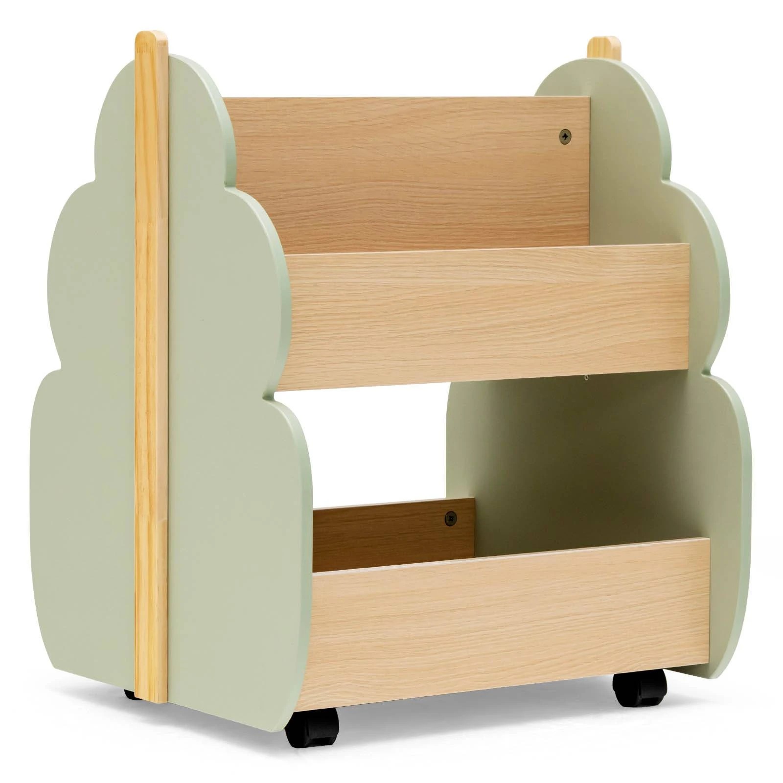 1 Costway 2-tier Wood Bookcase Toy Storage Display Shelf w/Wheels - Green, 1 of 1