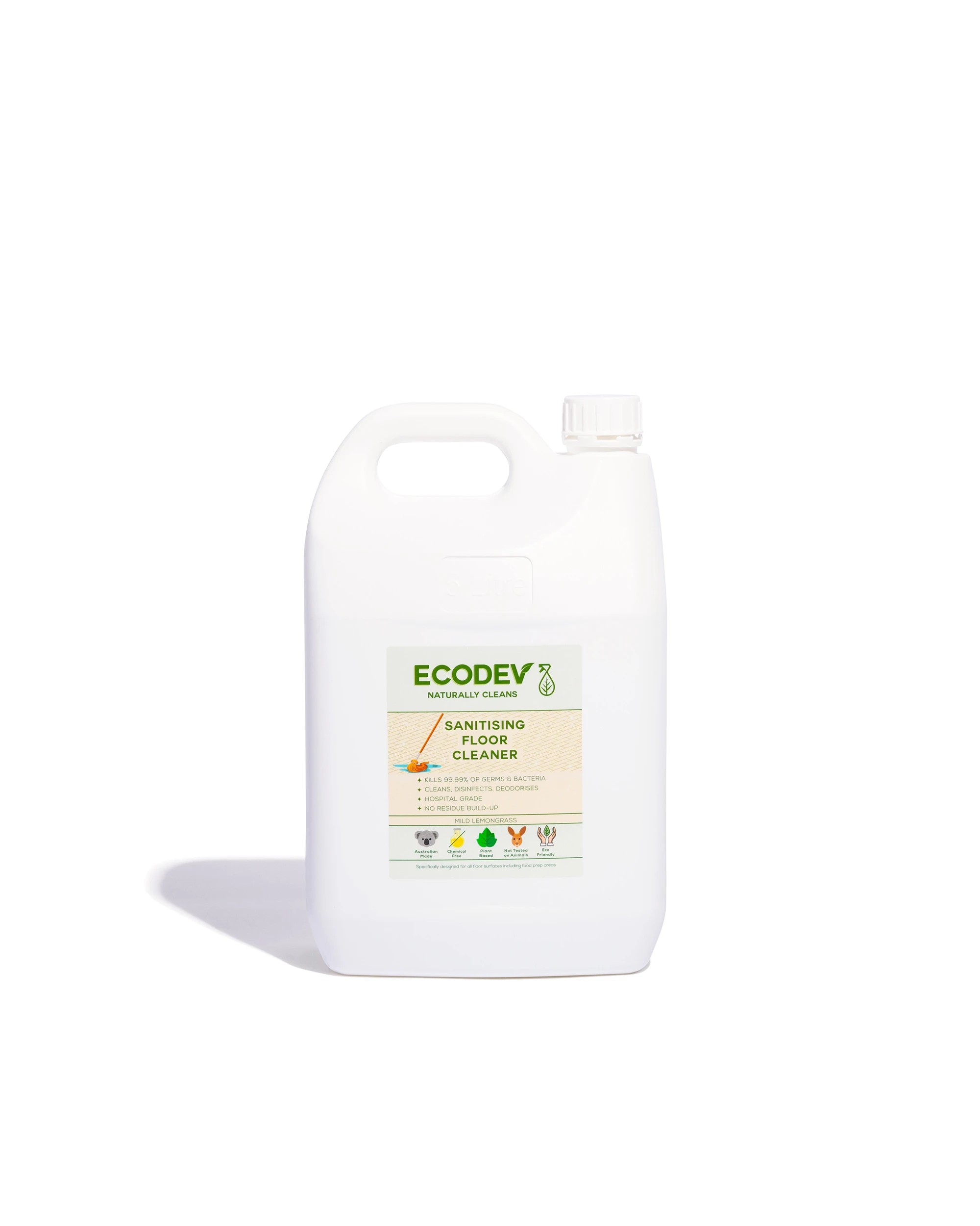 1 Ecodev Sanitising Floor Cleaner Concentrate Kills 99.99 % Germs Lemongrass 5L, 1 of 1