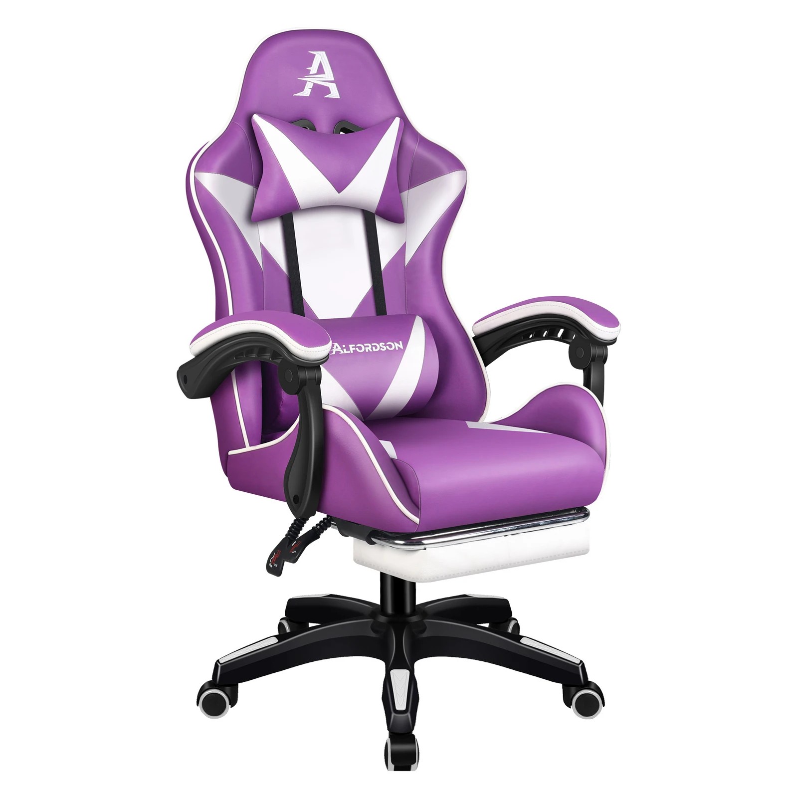 10 Alfordson Gaming Office Chair Massage Computer Footrest Leather - Purple White, 10 of 10