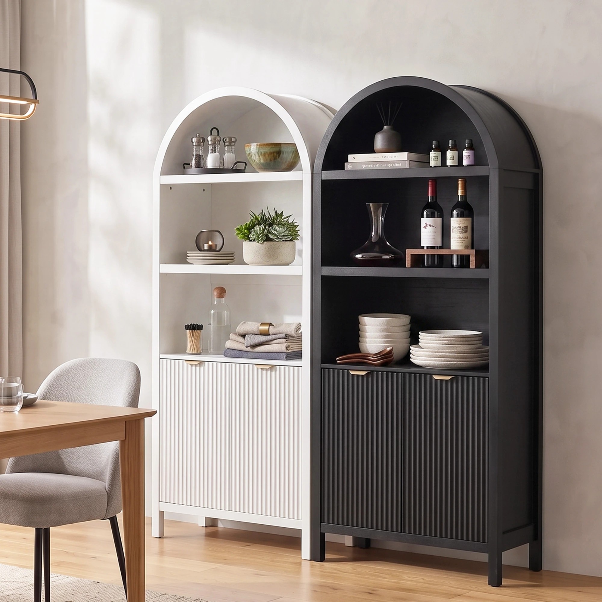 9 Artiss Buffet Sideboard Cabinet Pantry 180CM Arched Storage Bookshelf - White, 9 of 10