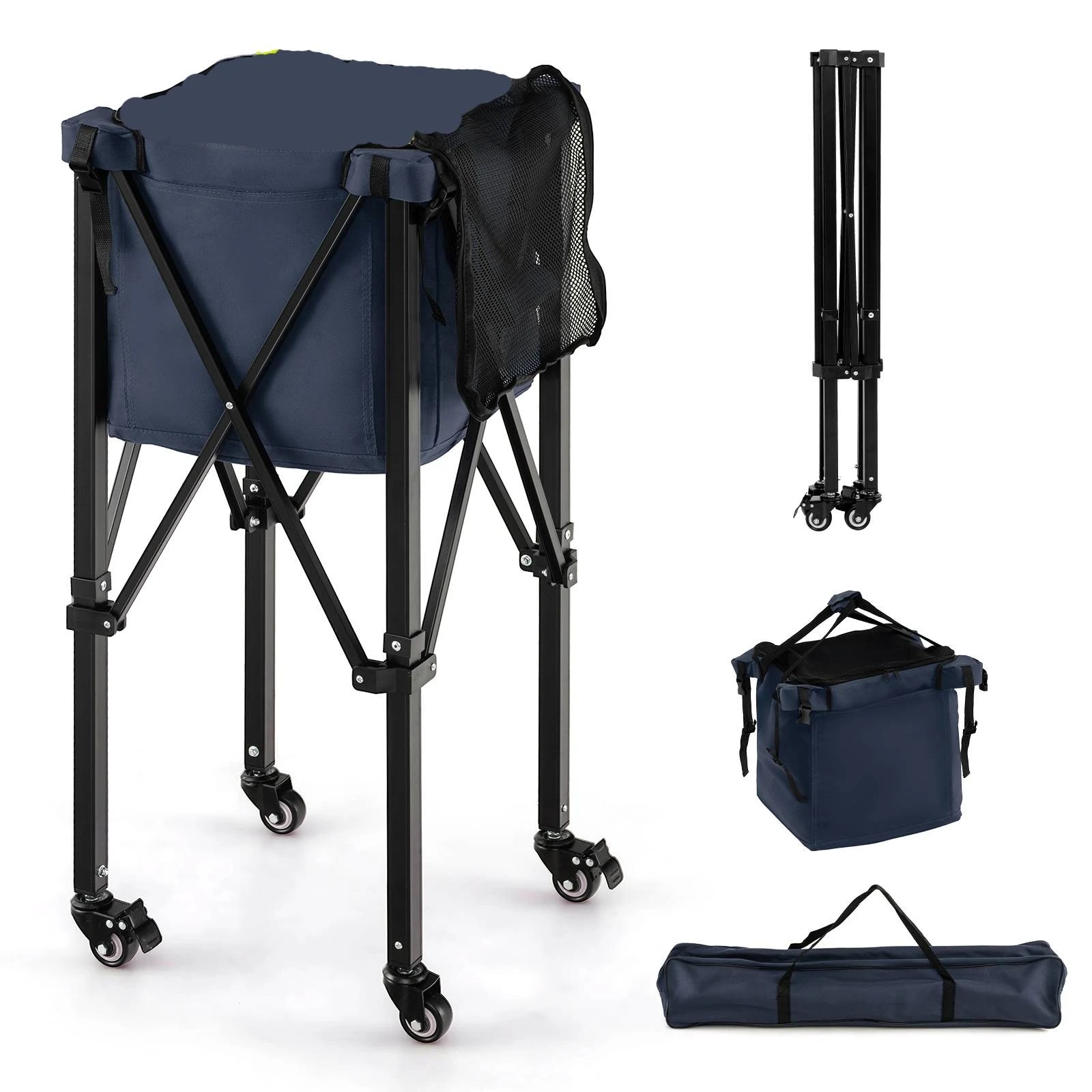 1 Costway Foldable Tennis Ball Trolley 160 Balls Teaching Basket Cart, 1 of 3