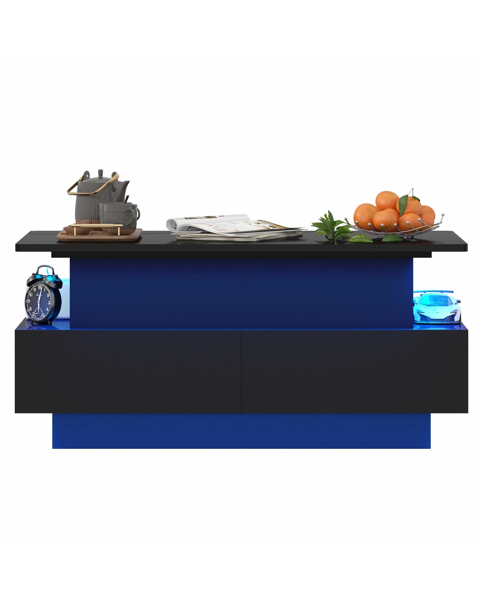 8 Advwin Lift Top Coffee Table w/ LED Lights Hidden Compartment & 4 Drawers High Gloss Central Table w/ Lift Tabletop, 8 of 9
