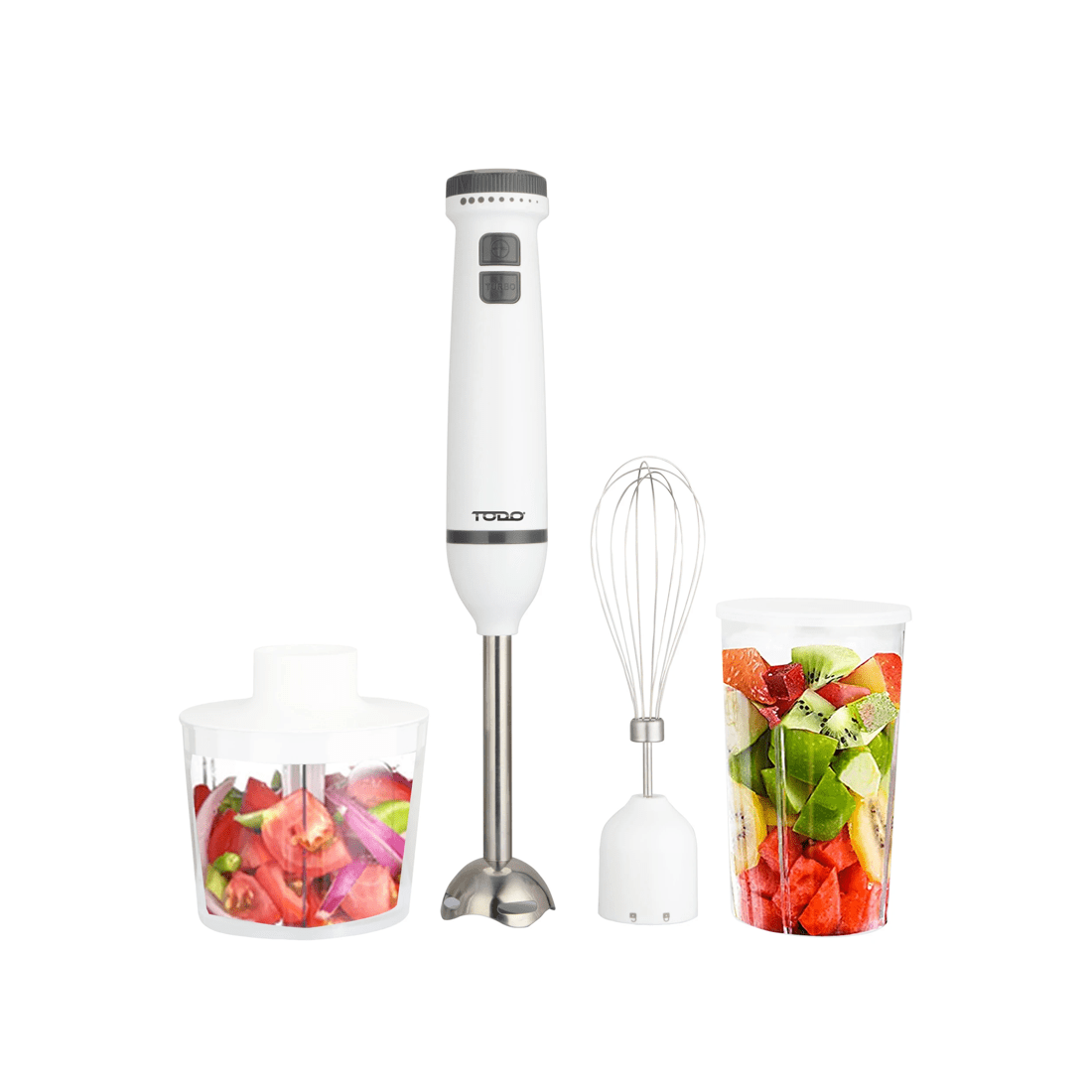 2 TODO Stick Mixer Set Food Chopper Electric Blender Whisk Handheld Beaker Jar Bowl - White, 2 of 5