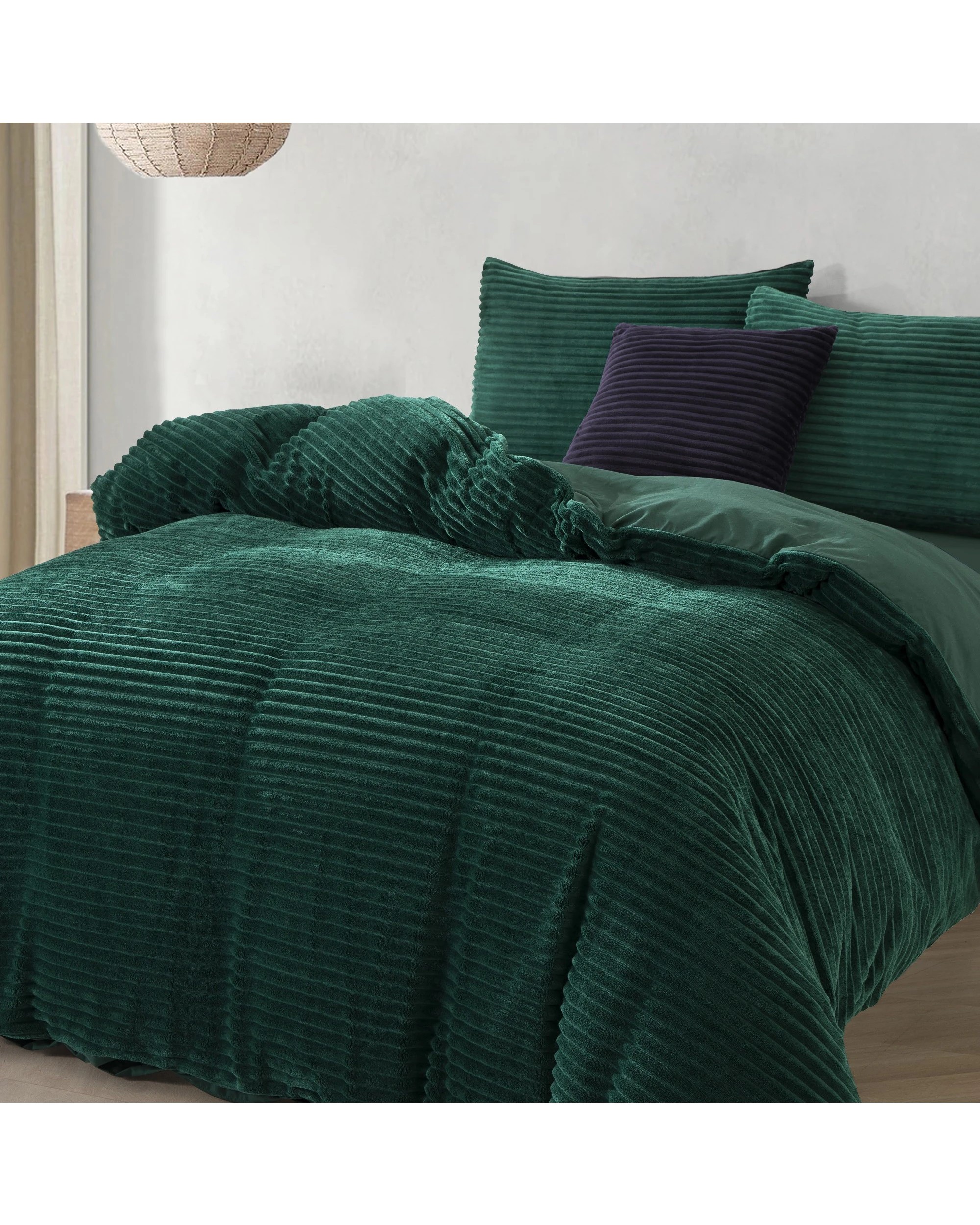 3 Dreamaker Signature Embossed Corduroy Fleece Quilt Cover Set - King Single Bed - Emerald, 3 of 8
