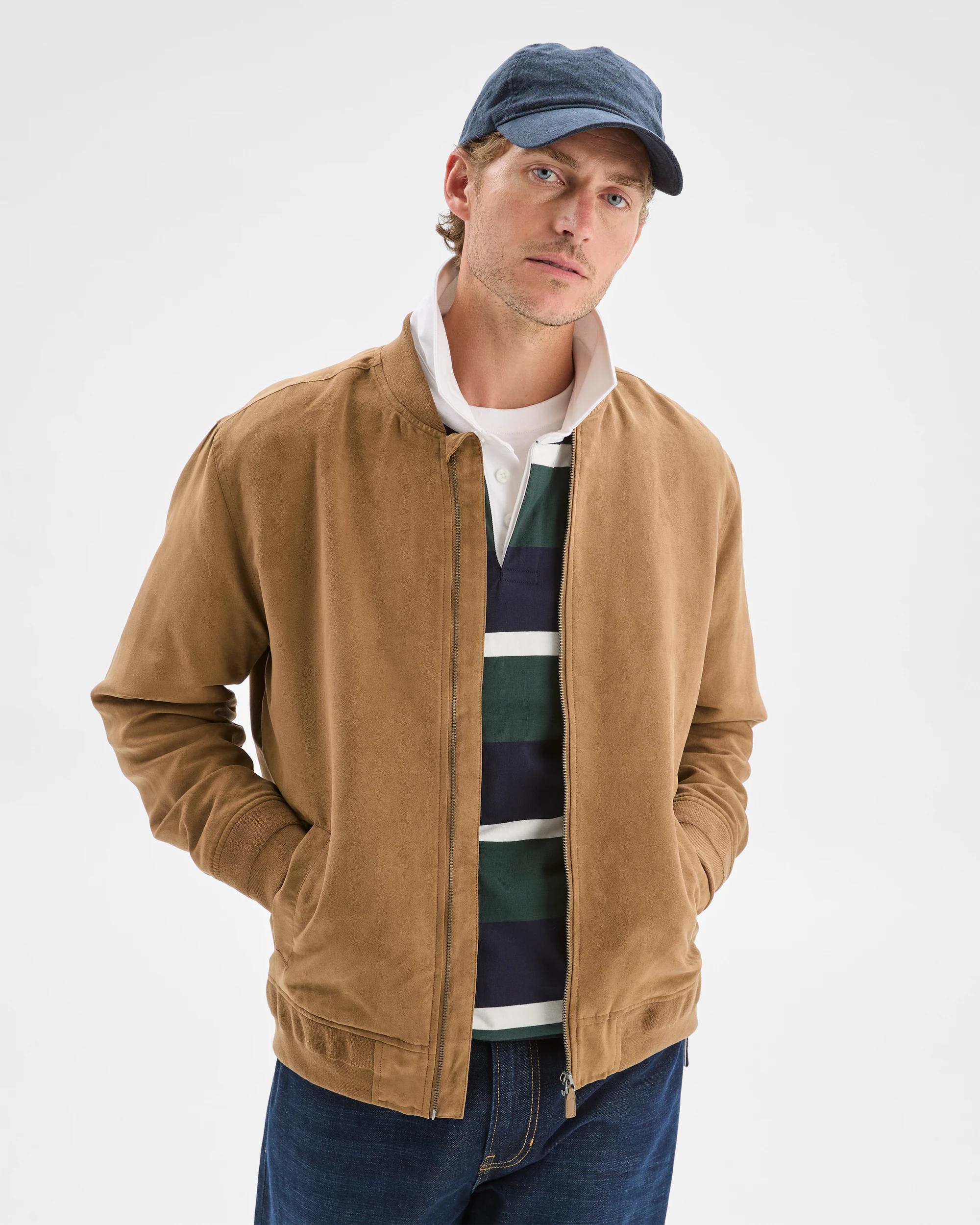 1 Target Man Faux Suede Bomber Jacket TAN, 1 of 7