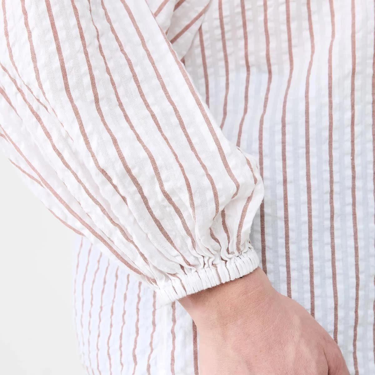 6 Long Sleeve Seersucker Tie Top RUSSET STRIPE, 6 of 6