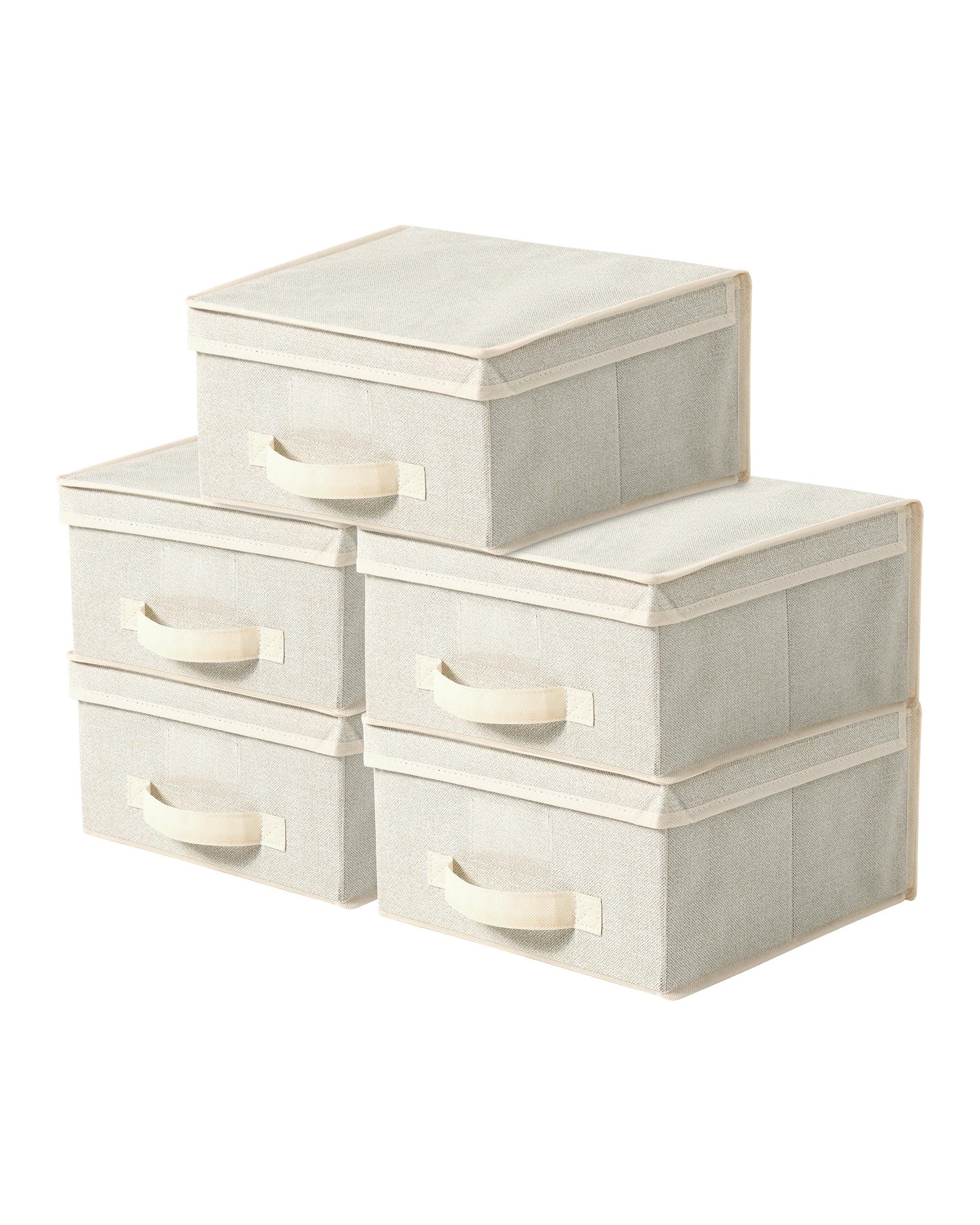 1 Takara Kasa Faux Linen Collapsible Storage Box with Lid 5 Pack 30x30x16cm - Natural, 1 of 10