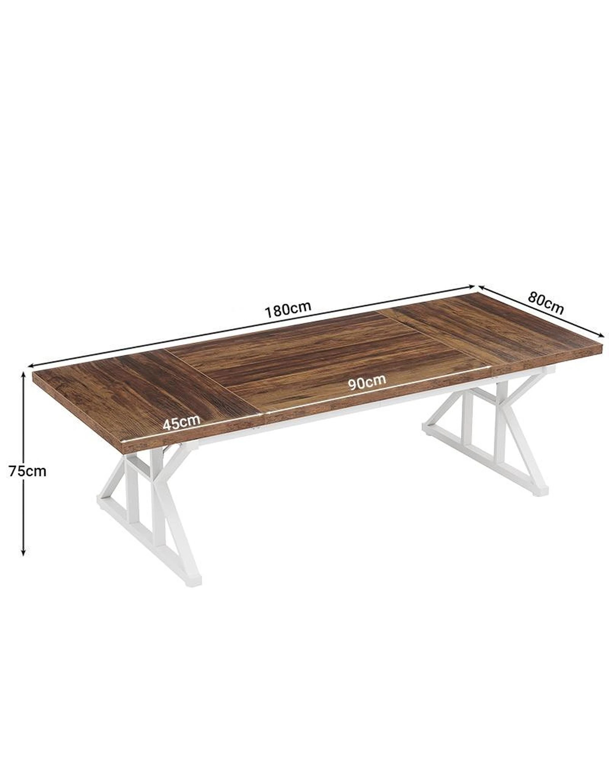 5 OAKORY 180cm Home office Desk with Metal X-shaped Trestle legs Brown & White, 5 of 5