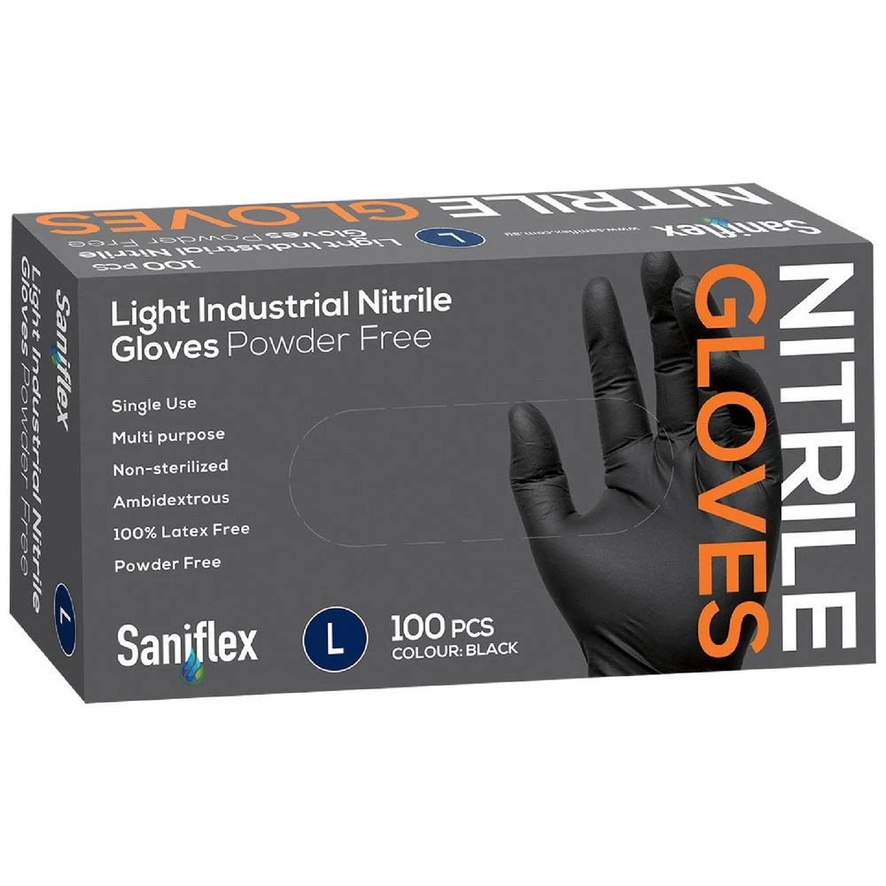 1 Saniflex Light Industrial Nitrile Gloves Large 100 Pack Black, 1 of 1