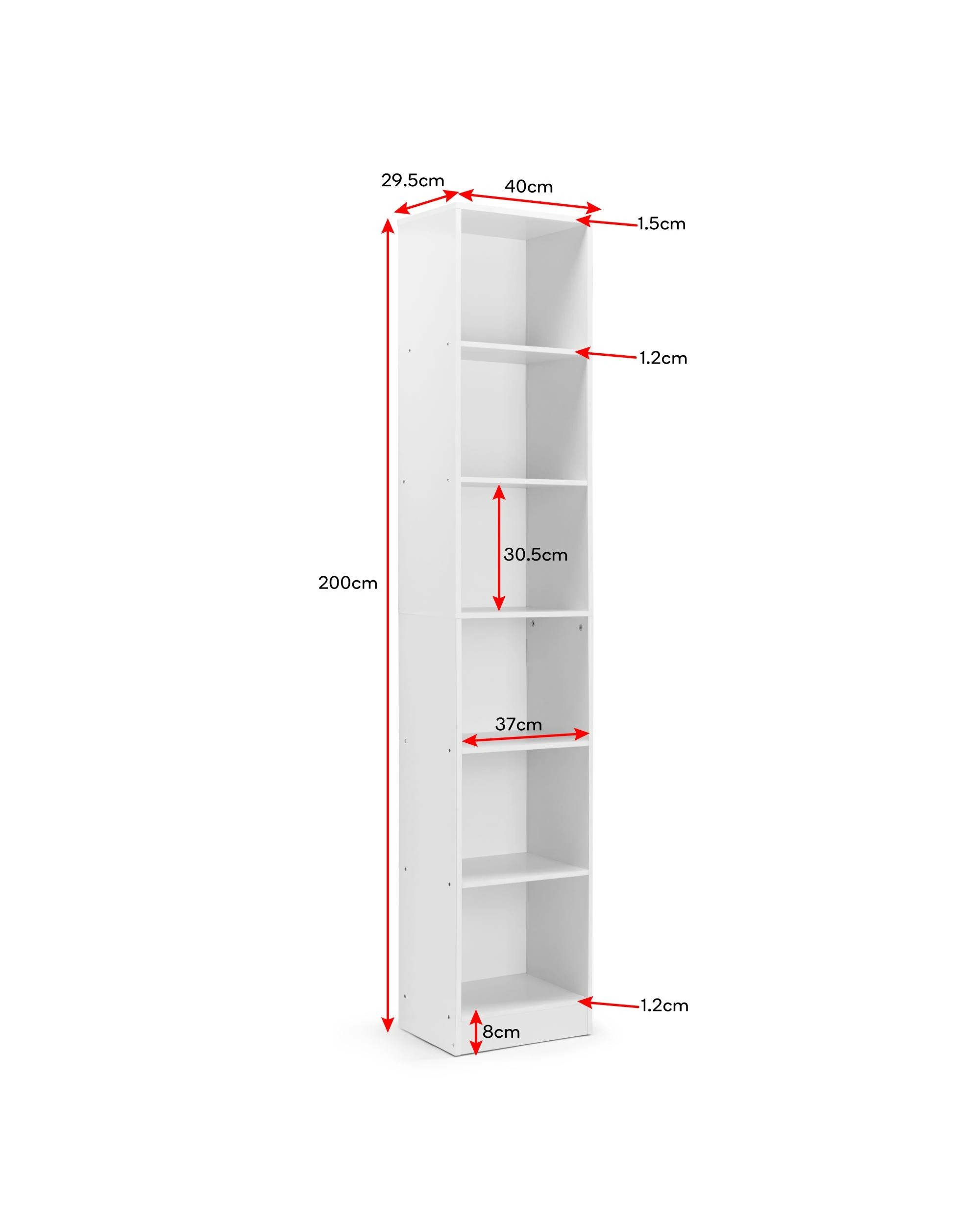 8 Kodu Bookshelf 6 Tier Bookcase Shelving Unit 40cm - White, 8 of 8