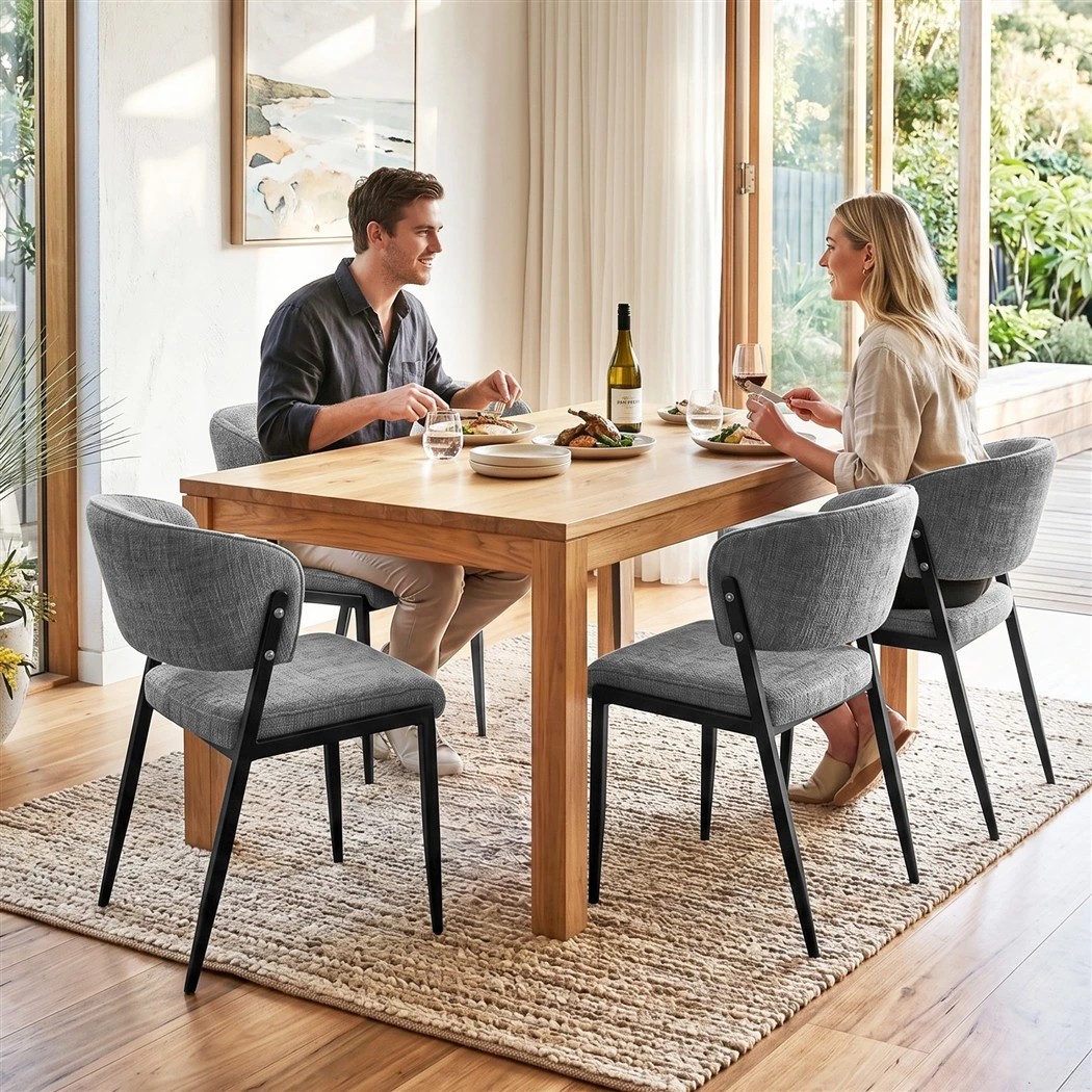 8 Artiss Dining Chairs Set of 4 Linen Fabric Soft Upholstered Chairs - Grey, 8 of 9