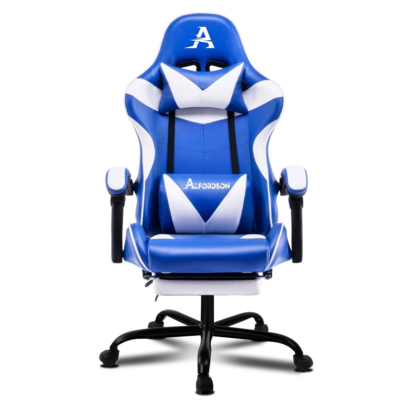 6 Alfordson Gaming Chair Office Executive Racing Footrest Seat Leather - Blue, 6 of 10