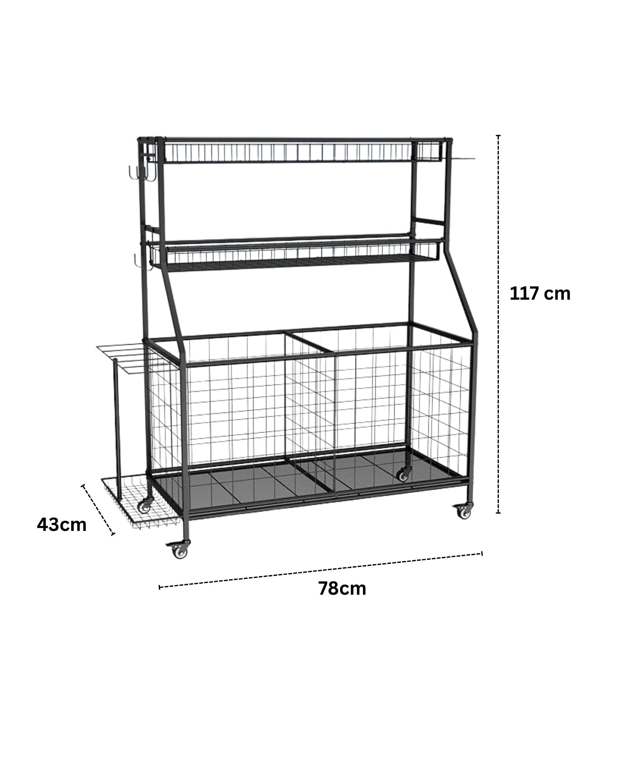 4 Social Hike Sports Equipment Storage Organiser and Side Rack Garage Trolley, 4 of 4