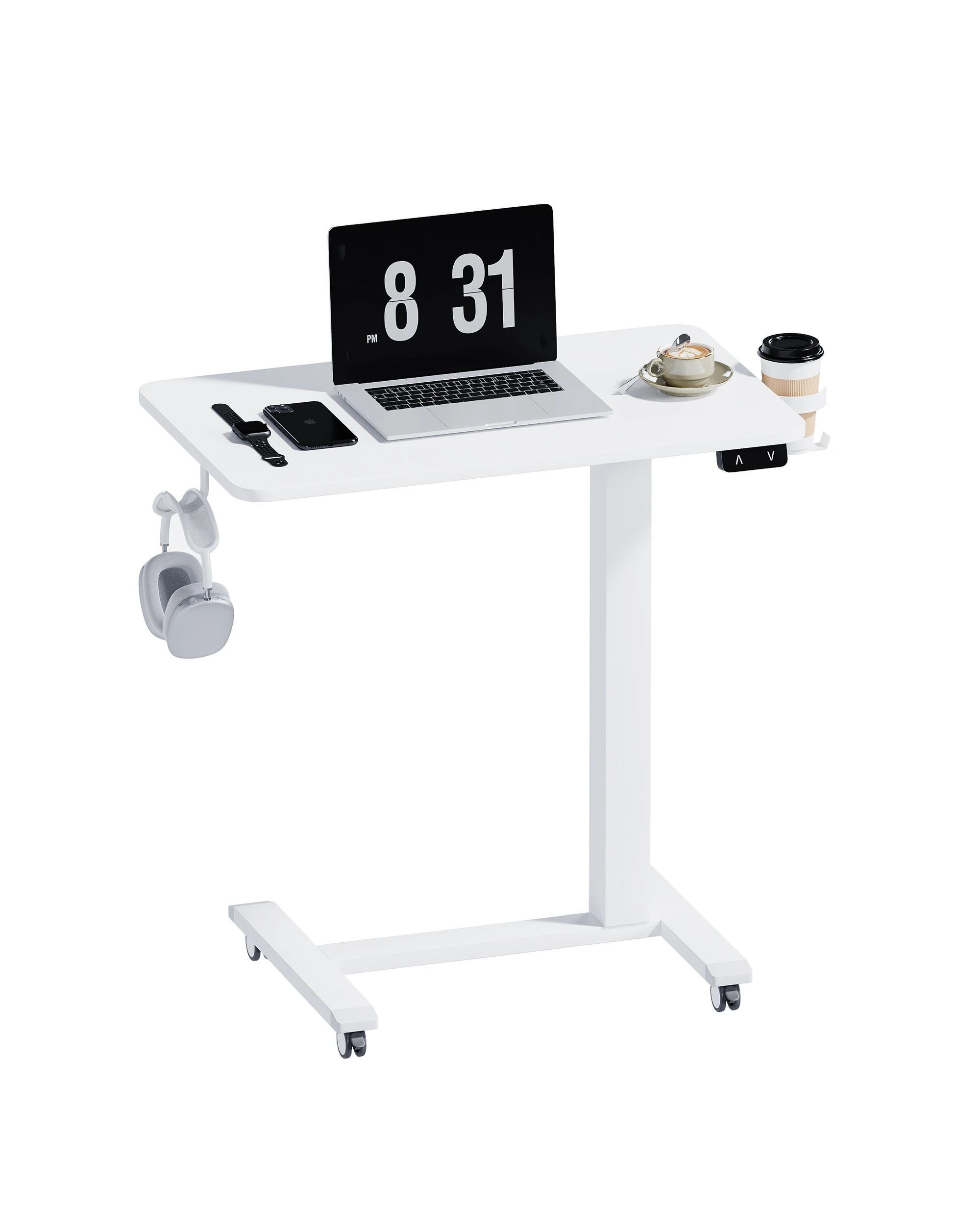 6 Advwin Portable Electric Standing Desk Height Adjustable Small Mobile Table - White, 6 of 7