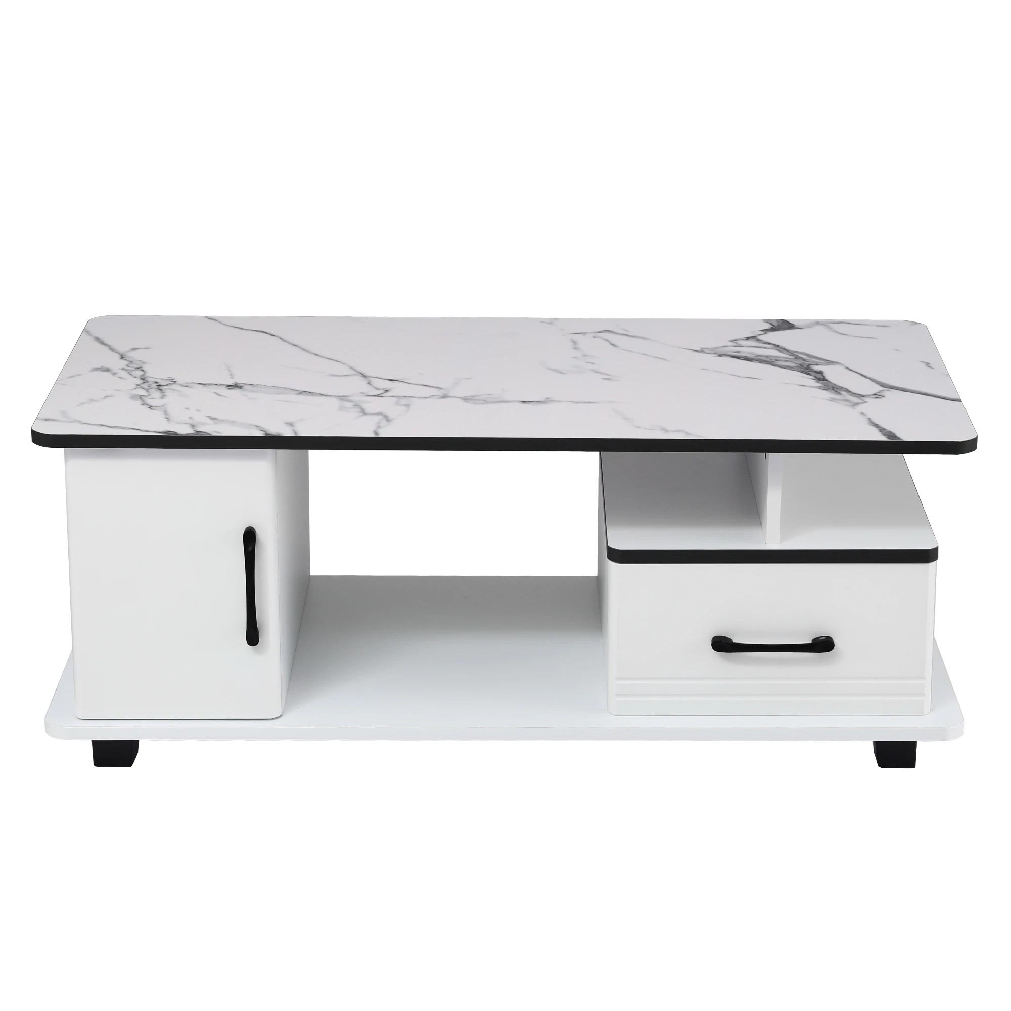 3 Artiss Table Marble Finish Center Table with Storage Drawer Cabinet Wood - White, 3 of 7