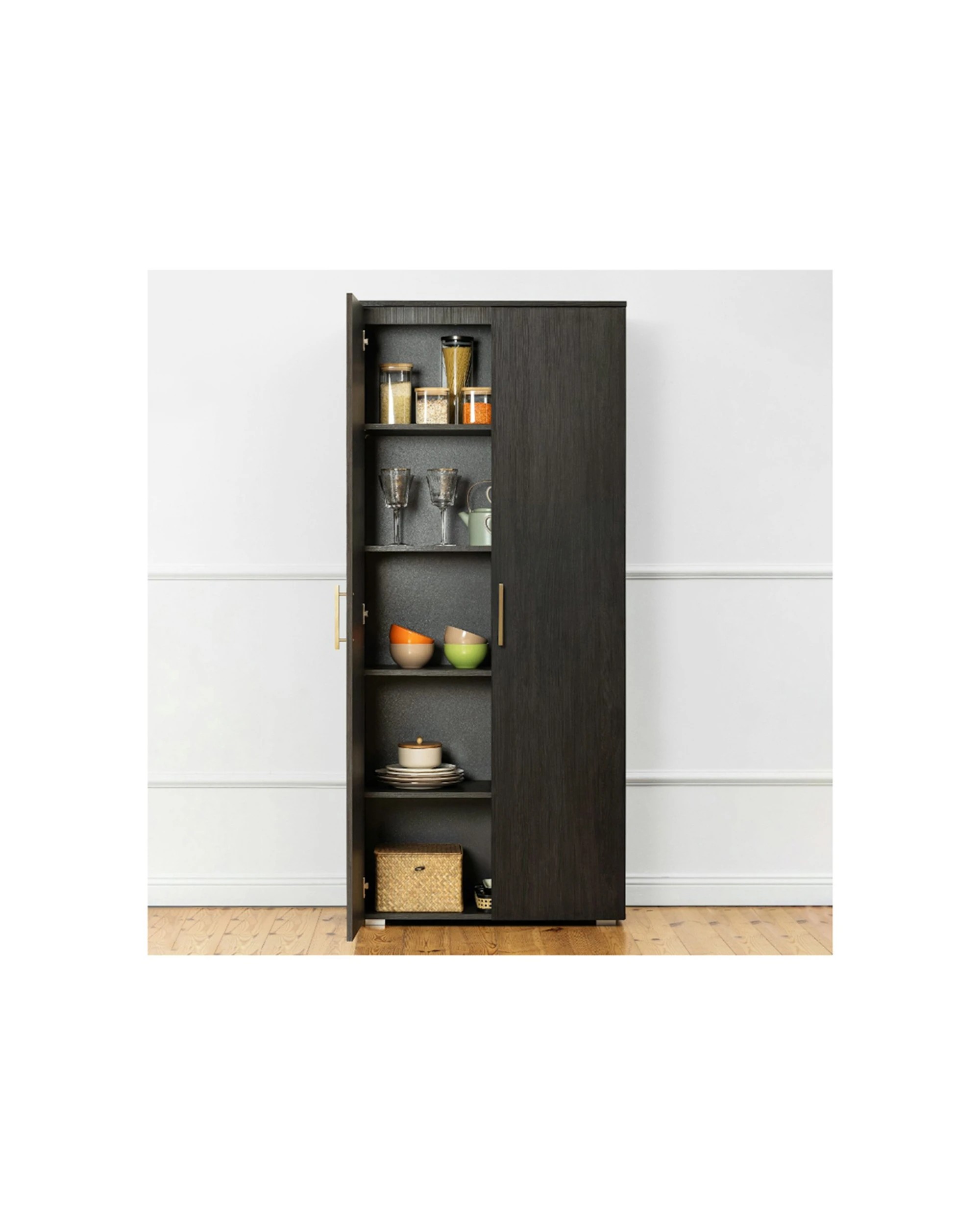 3 European Cabinetry Stockholm Nordic Ash Storage Cupboard Square Brass Handle - Brown, 3 of 5