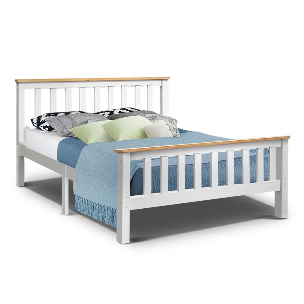 1 Artiss Bed Frame Double Size Wooden  PONY - White, 1 of 9
