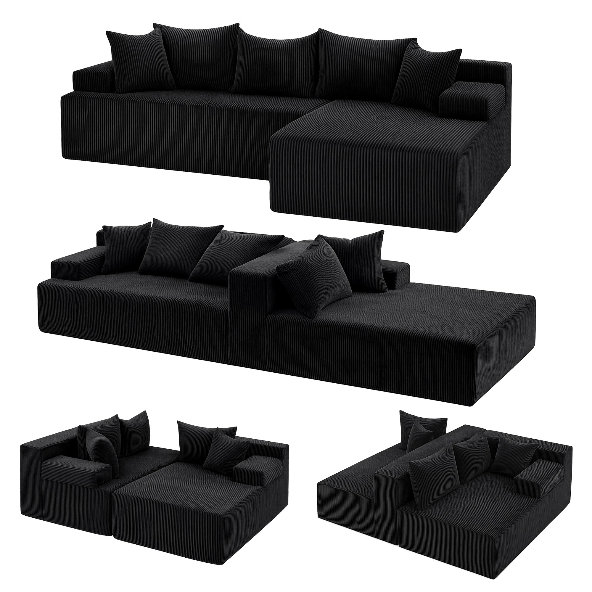 1 Artiss Modular Sectional Sofa Bed Convertible L-Shaped Couch with Deep Seat for - Black, 1 of 3