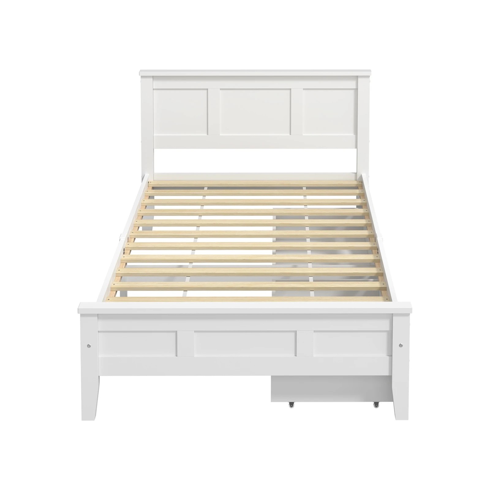 9 Oikiture King Single Wooden Bed Frame Platform with Headboard 2 Storage Drawers - White, 9 of 10