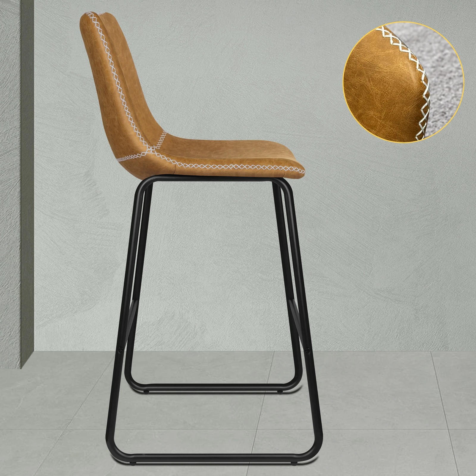 5 Alfordson 2x Bar Stools 66cm Kitchen Counter Metal Vintage Dining Chairs - Brown, 5 of 8