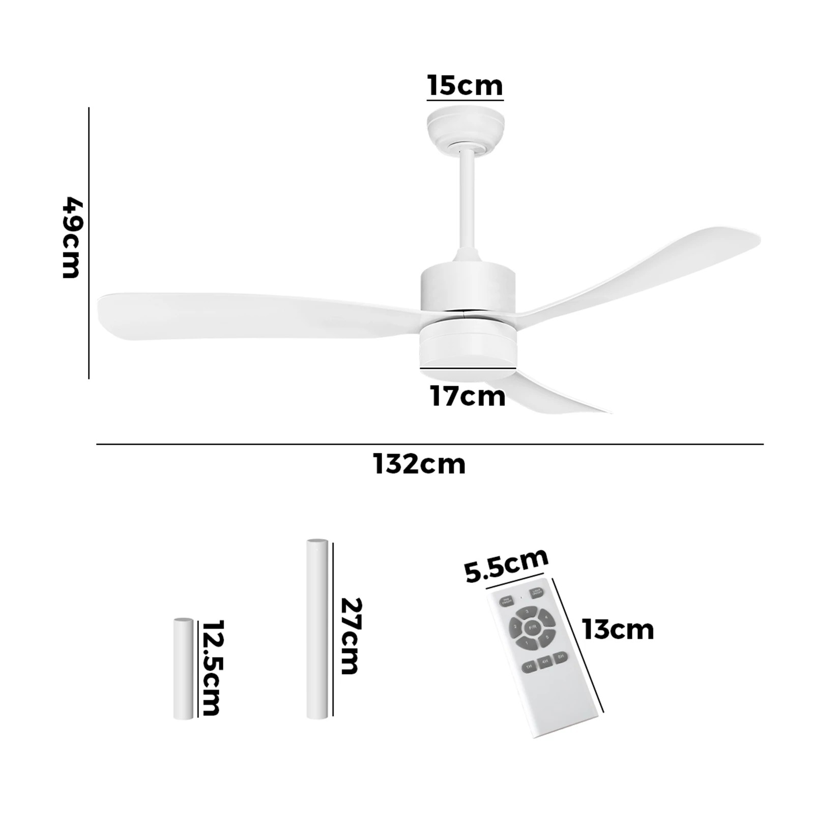2 Vevare 52" Ceiling Fan With LED Light DC Motor 5 Speed Fans Remote Control - White, 2 of 10