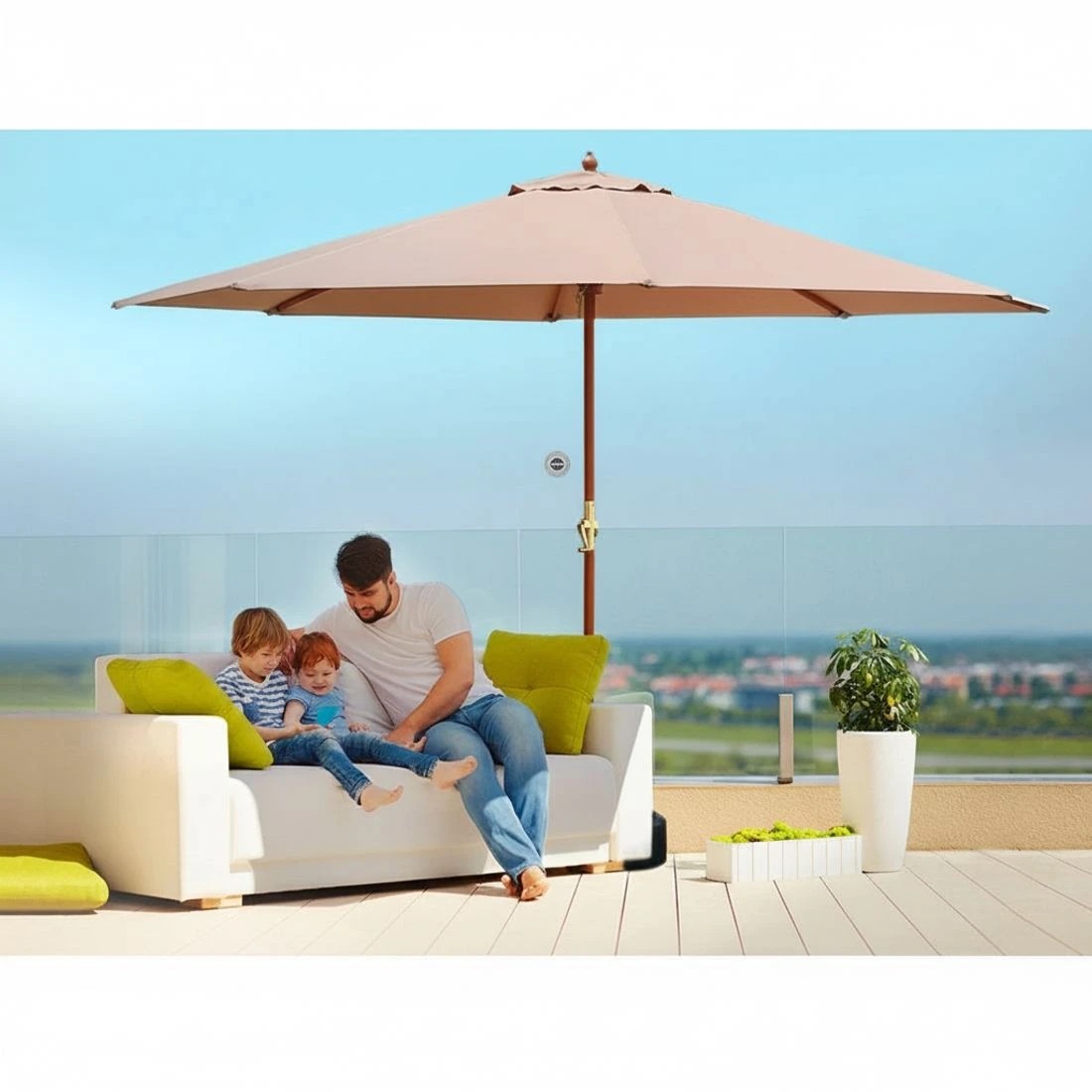 5 Instahut 3m Outdoor Umbrella Pole Umbrellas Beach Garden Sun Stand Patio - Beige, 5 of 5