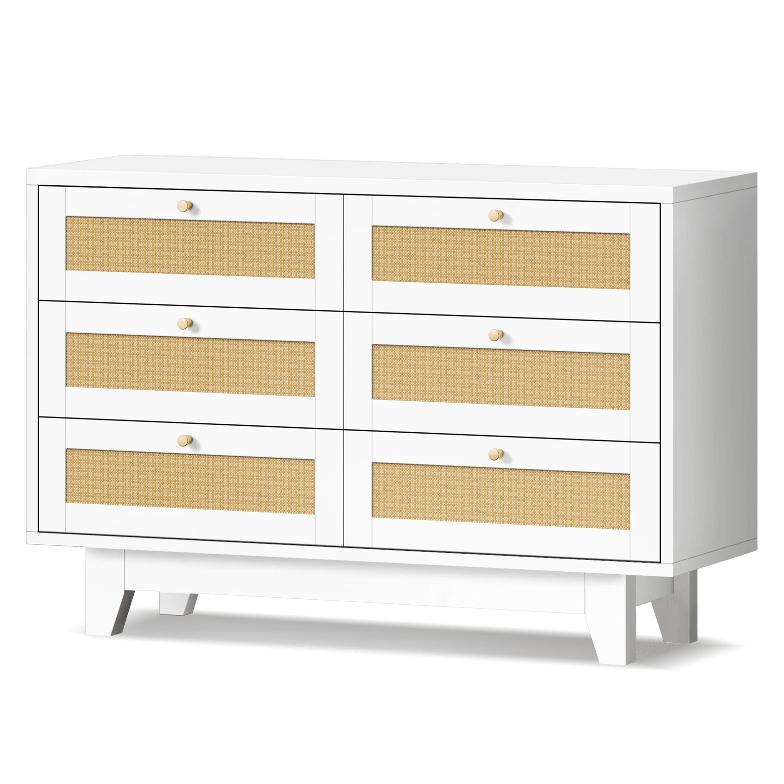 1 Alfordson 6 Chest of Drawers Rattan Storage Cabinet Dresser Tallboy - White, 1 of 10