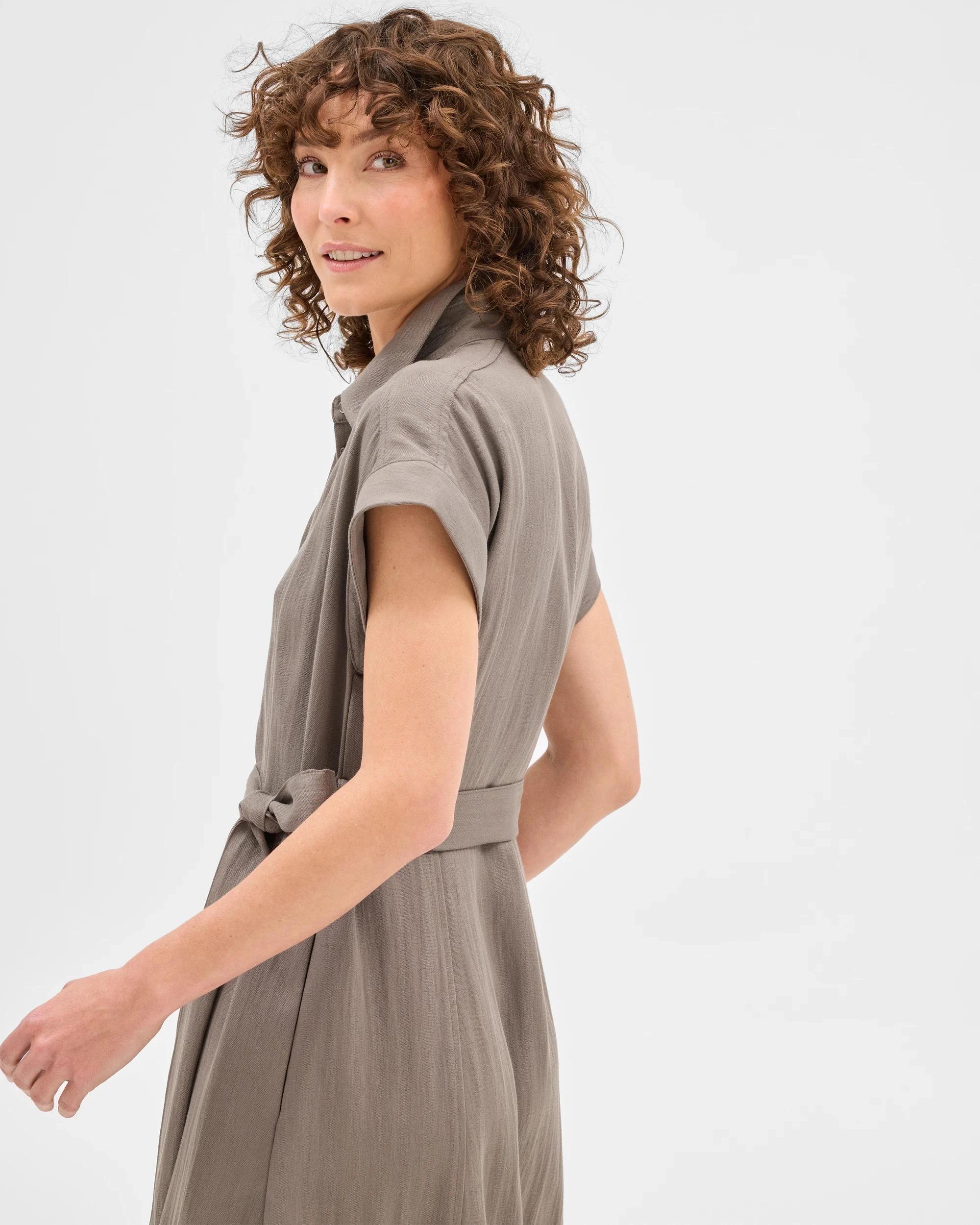 4 Summer Twill Midi Shirt Dress - Preview DUSTY KHAKI, 4 of 6