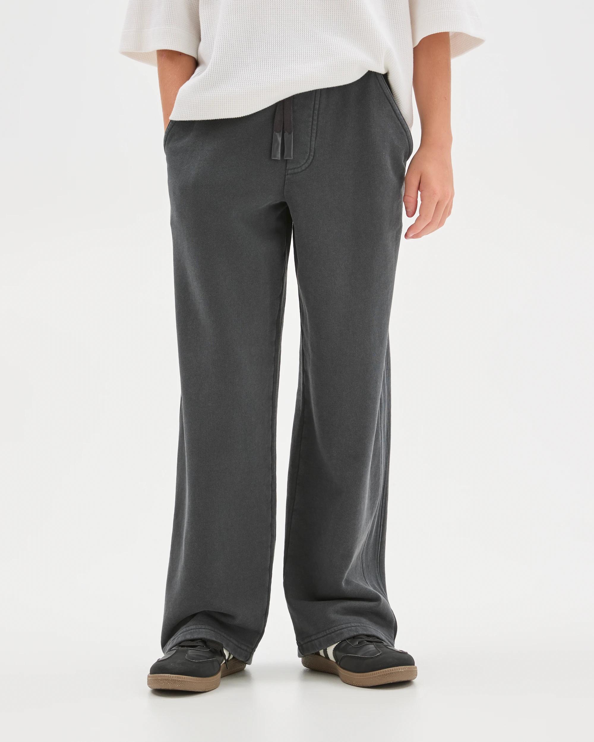 2 Target Kids Australian Cotton Blend French Terry Side Stripe Wide Leg Trackpants BLACK, 2 of 6
