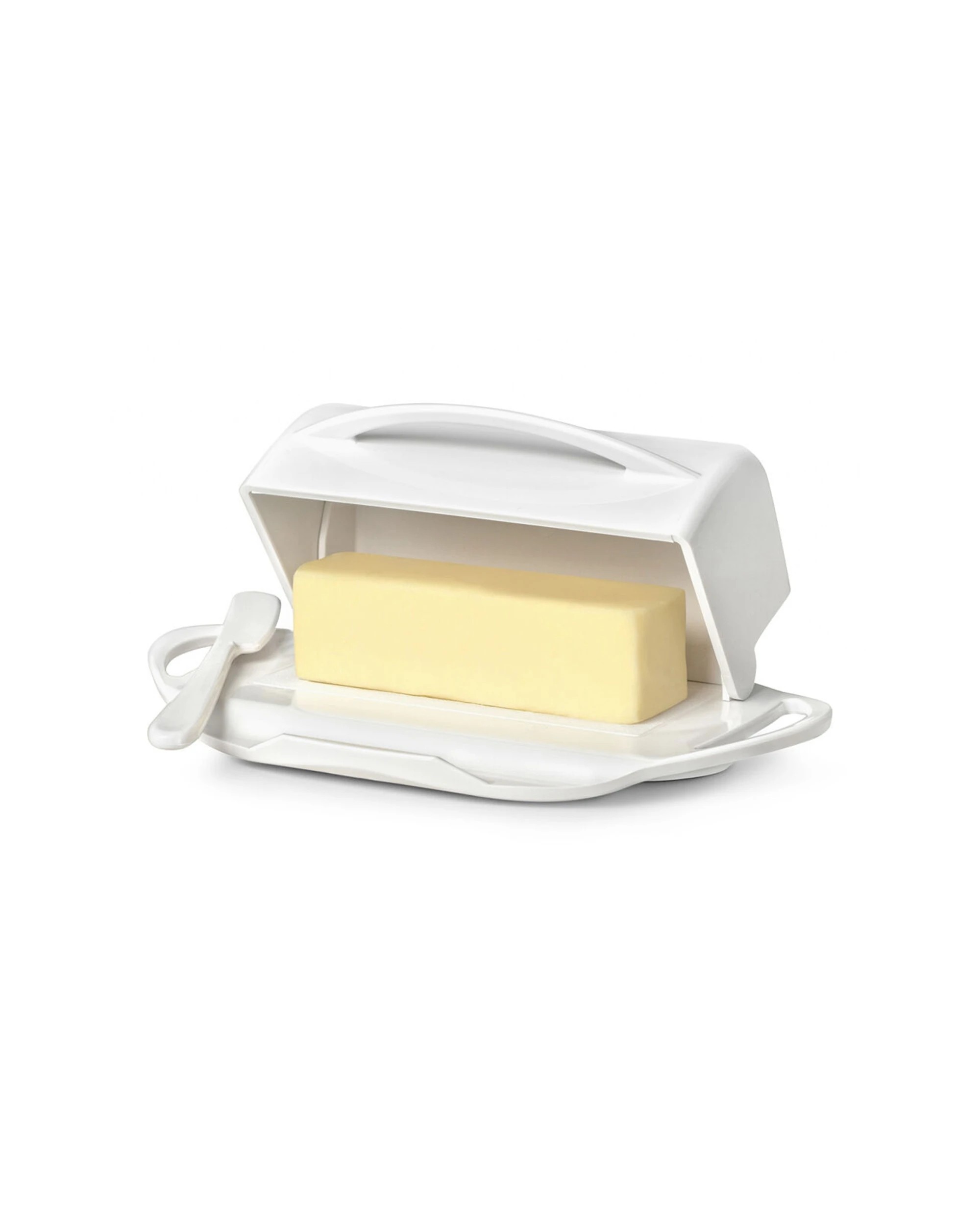 1 Butterie Flip Top Plastic Butter Dish With Spreader 250g Capacity - White, 1 of 7