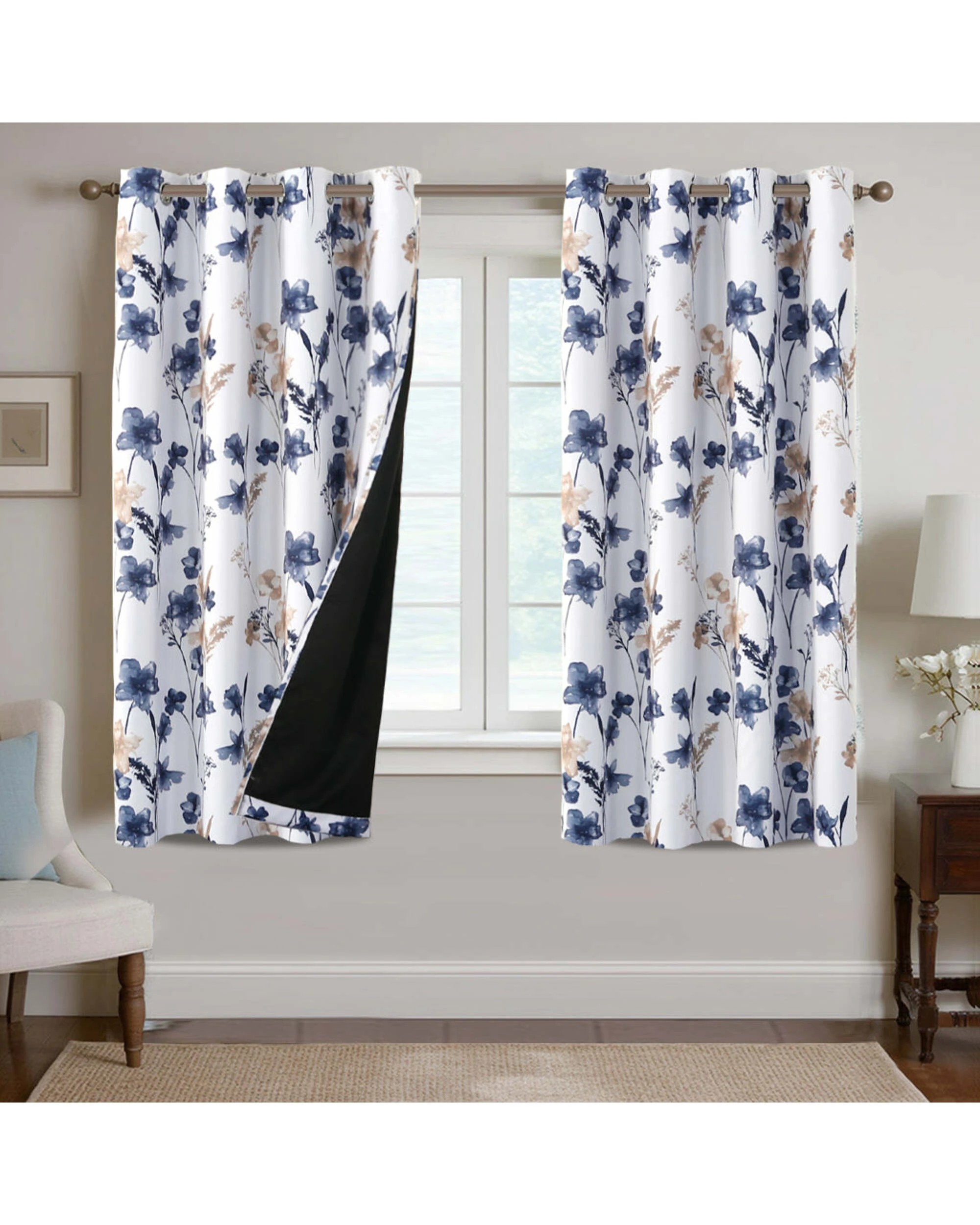 1 Smarcute Blockout Cattleya Floral Grommet Curtain - 2X 132x160cm - Multi, 1 of 4