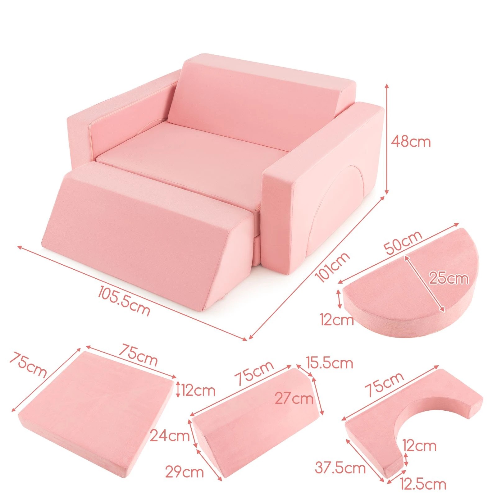 2 Costway 8PCS Modular Play Sofa Kids Couch Pink, 2 of 2