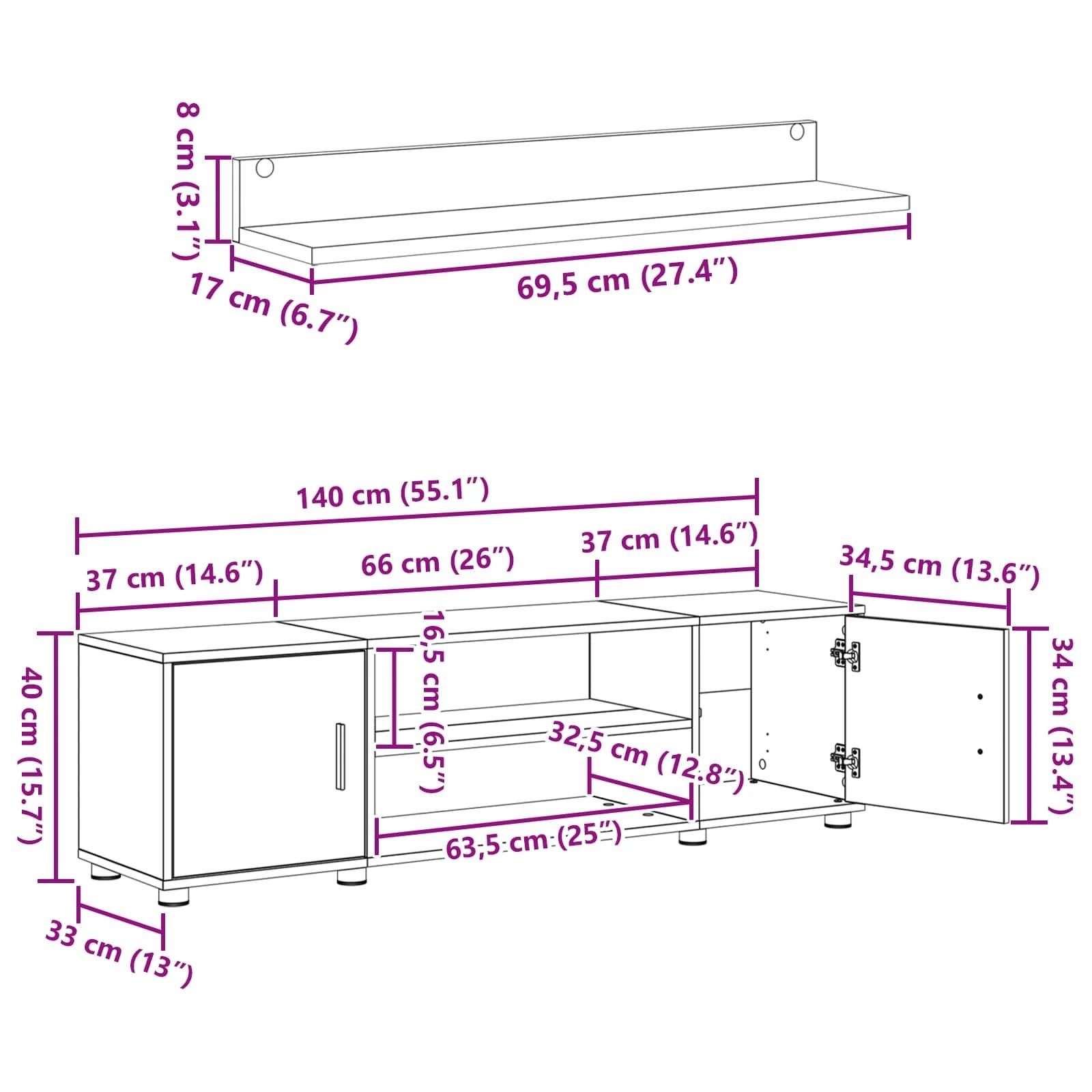 4 vidaXL Wall Mounted TV Cabinet Set Storage - Beige, 4 of 10