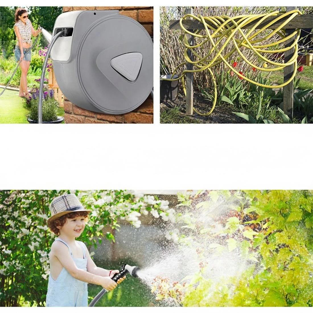 4 Green Fingers Water Hose Reel 30M Retractable Garden Auto Rewind Spray Gun - Grey, 4 of 7