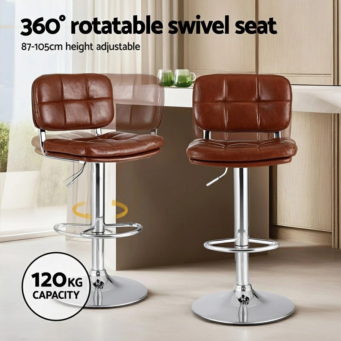 4 Artiss 4x Bar Stools Kitchen Swivel Gas Lift Counter Chair Tuft PU Leather - Multi, 4 of 6