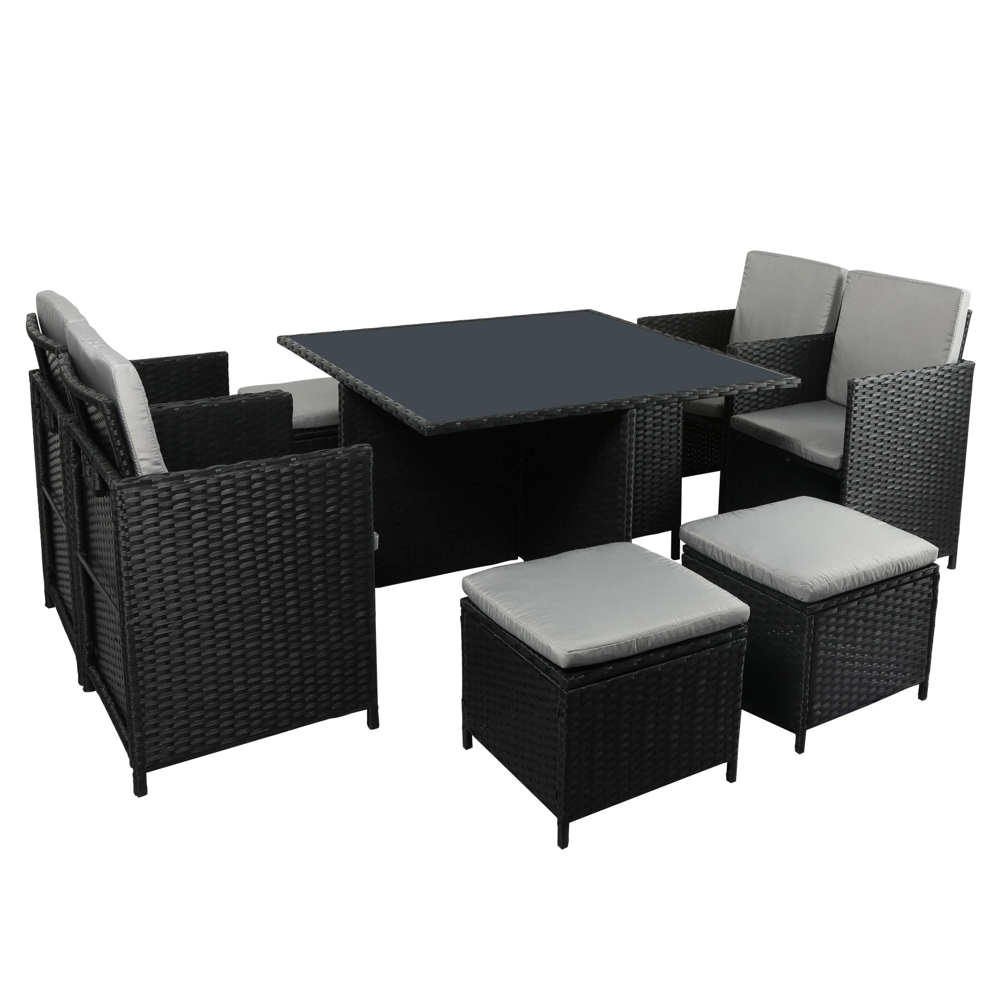 1 Levede 9pcs Outdoor Dining Setting With Cushion Ratten - Black, 1 of 7