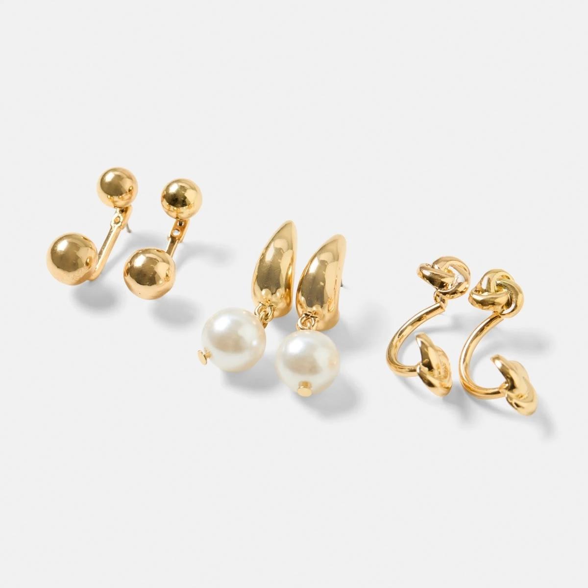 3 3 Pack Front and Back Earrings - Gold Tone Gold, 3 of 5