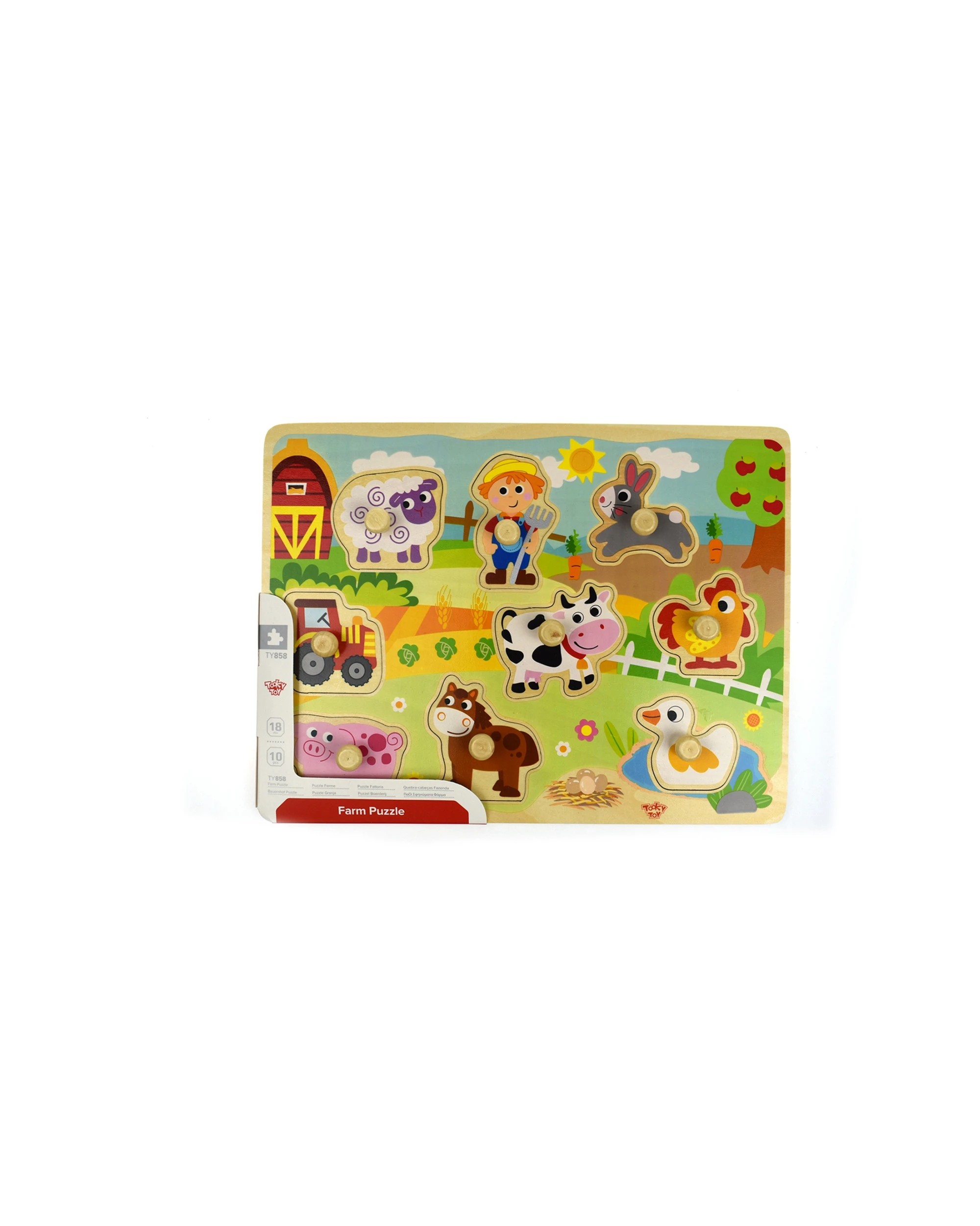 2 Tooky Toy Wooden Farm Peg Kids Toddler Learning Play Puzzle Board 30cm - Multi, 2 of 3