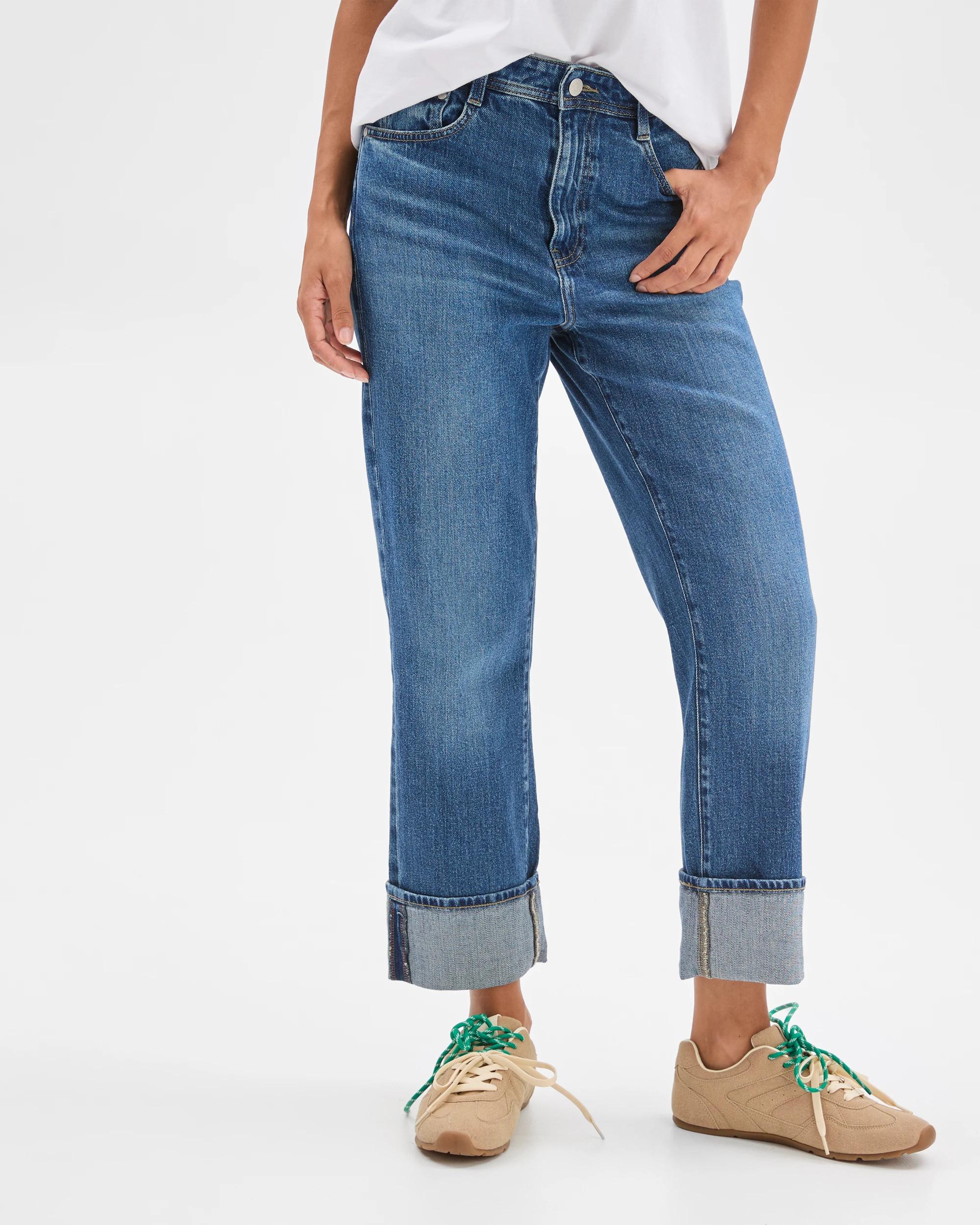 2 Target Denim Straight Leg 90's Turn Up Denim Jeans DARK WORN, 2 of 7