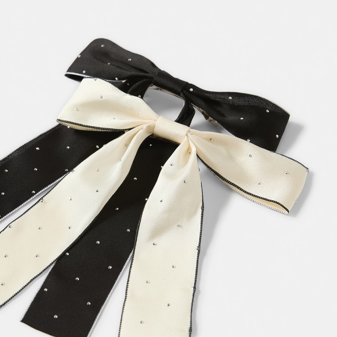 2 2 Pack Black and Cream Diamante Bow Slide Hair Clips, 2 of 4