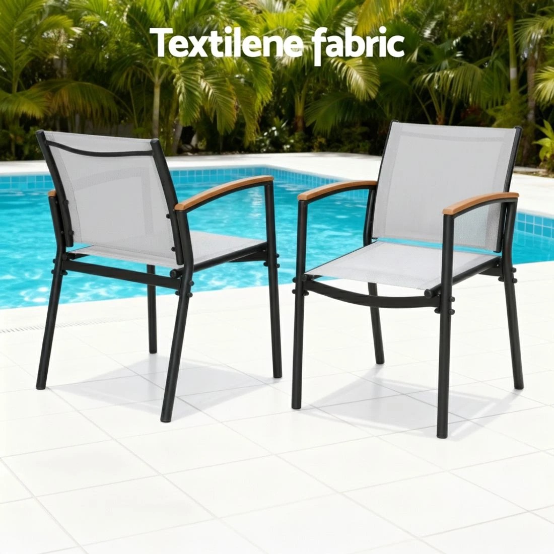 5 Gardeon 3PC Outdoor Bistro Set Table and Chairs Steel Dining Chair Patio - Grey, 5 of 6