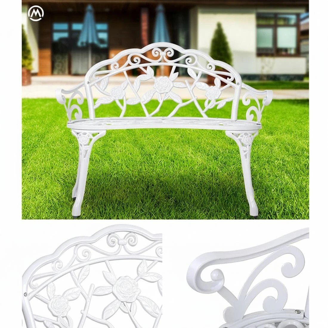 6 Gardeon Outdoor Garden Bench Seat 100cm - White, 6 of 8