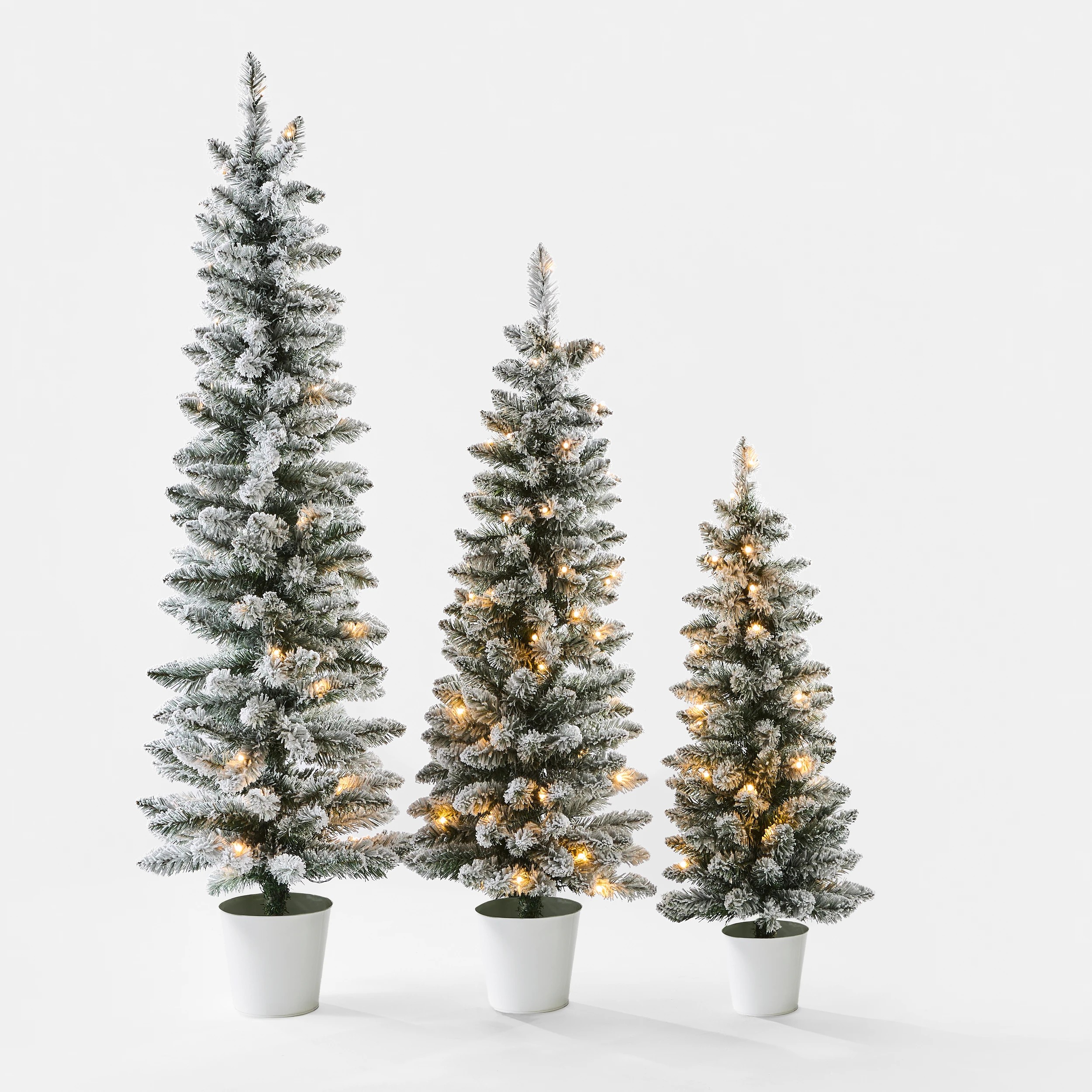 2 Set of 3 Snowy Prelit Potted Christmas Trees, 2 of 7