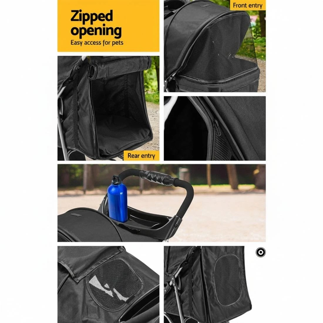 5 i.Pet Pet Stroller Pram Dog Cat Carrier Cage Travel Pushchair Foldable 4 Wheels - Black, 5 of 7