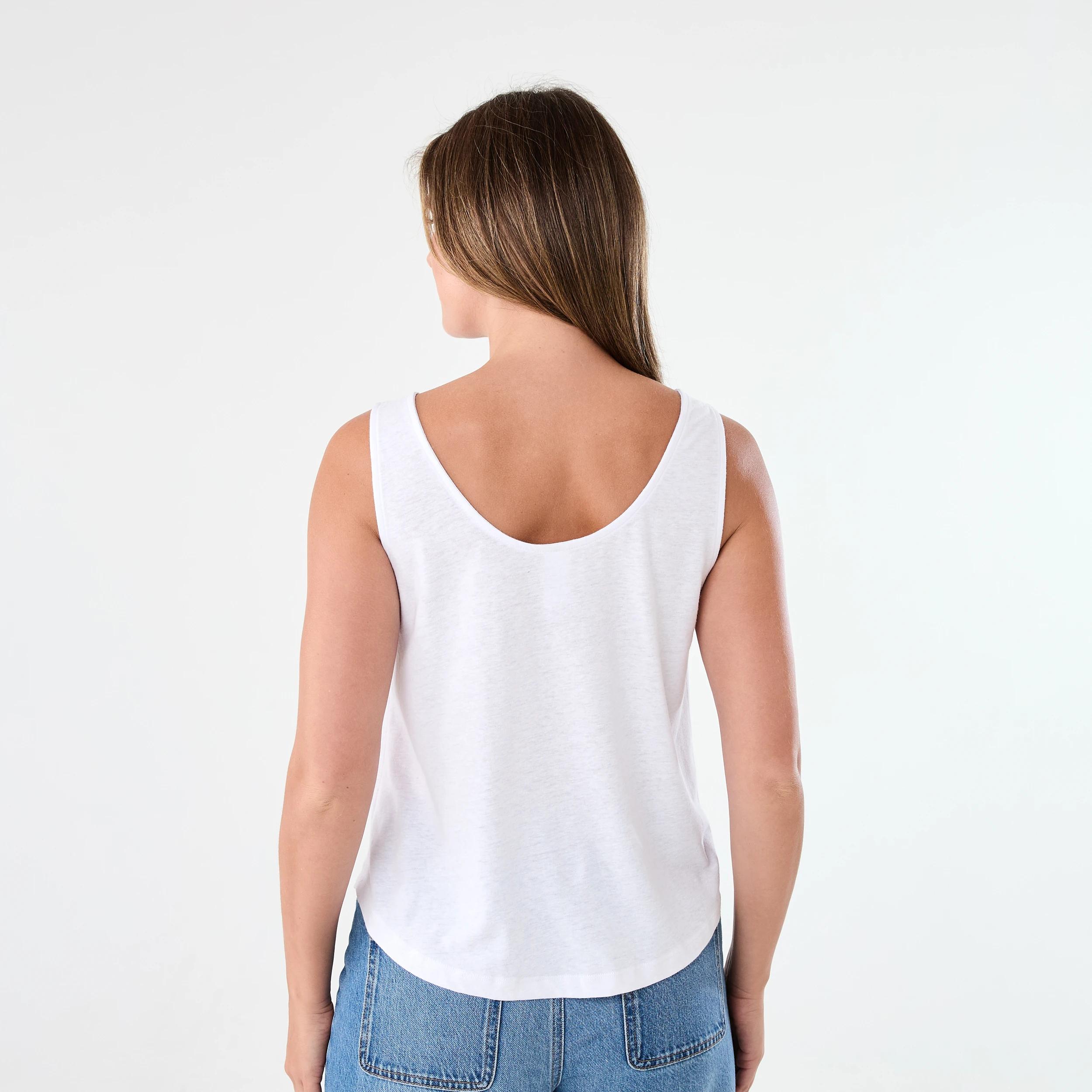 3 Sleeveless Linen Blend Scoop Neck Tank White, 3 of 5