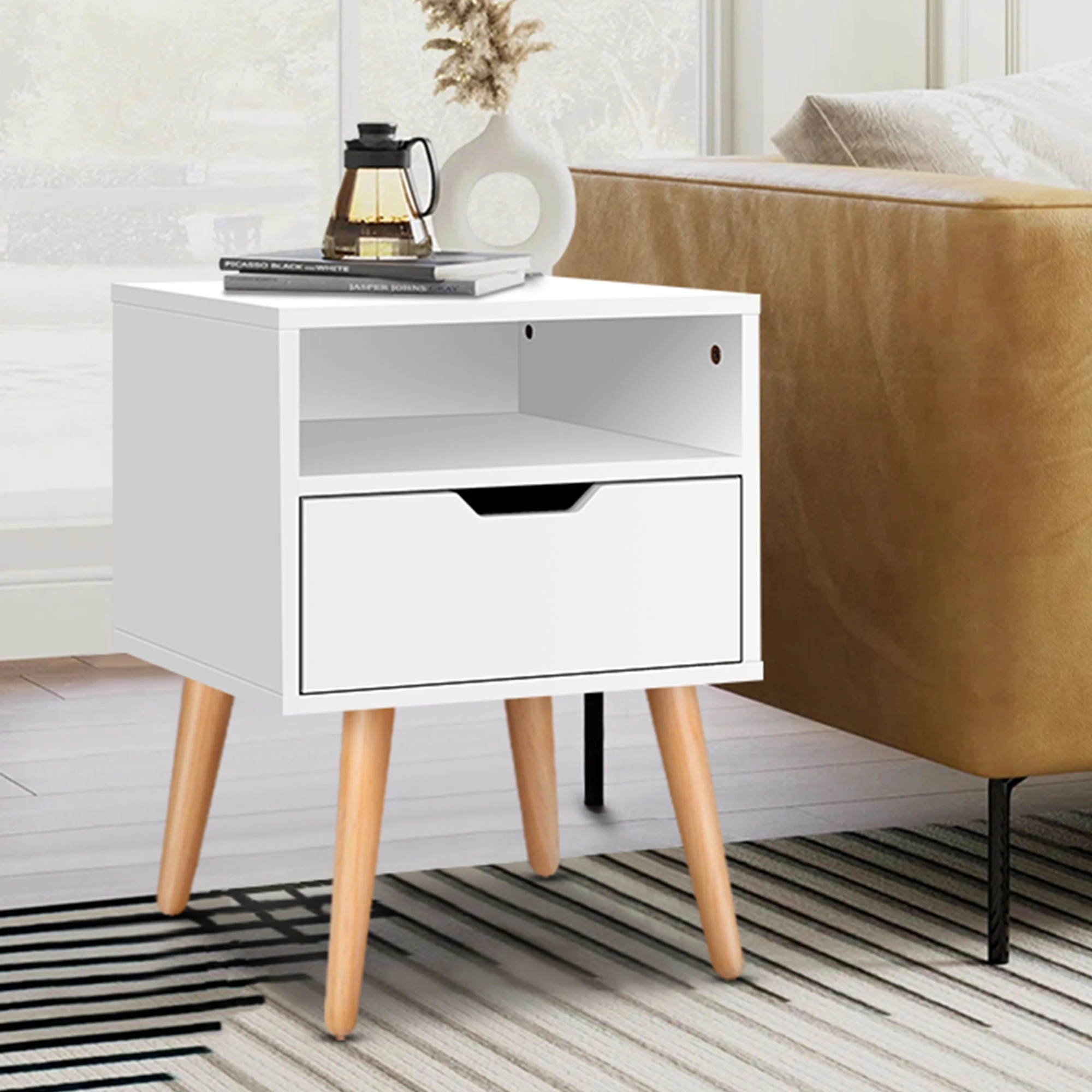 6 Alfordson Bedside Table Nightstand Side Storage Cabinet Scandinavian - White, 6 of 10