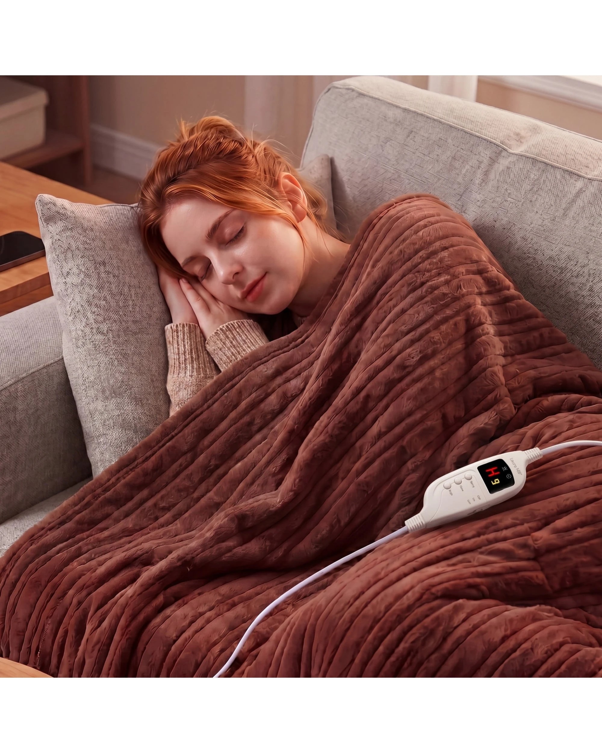 3 Laura Hill Electric Heated Blanket Throw Soft Coral Fleece 9 Heat Settings Machine Washable - Brown, 3 of 8