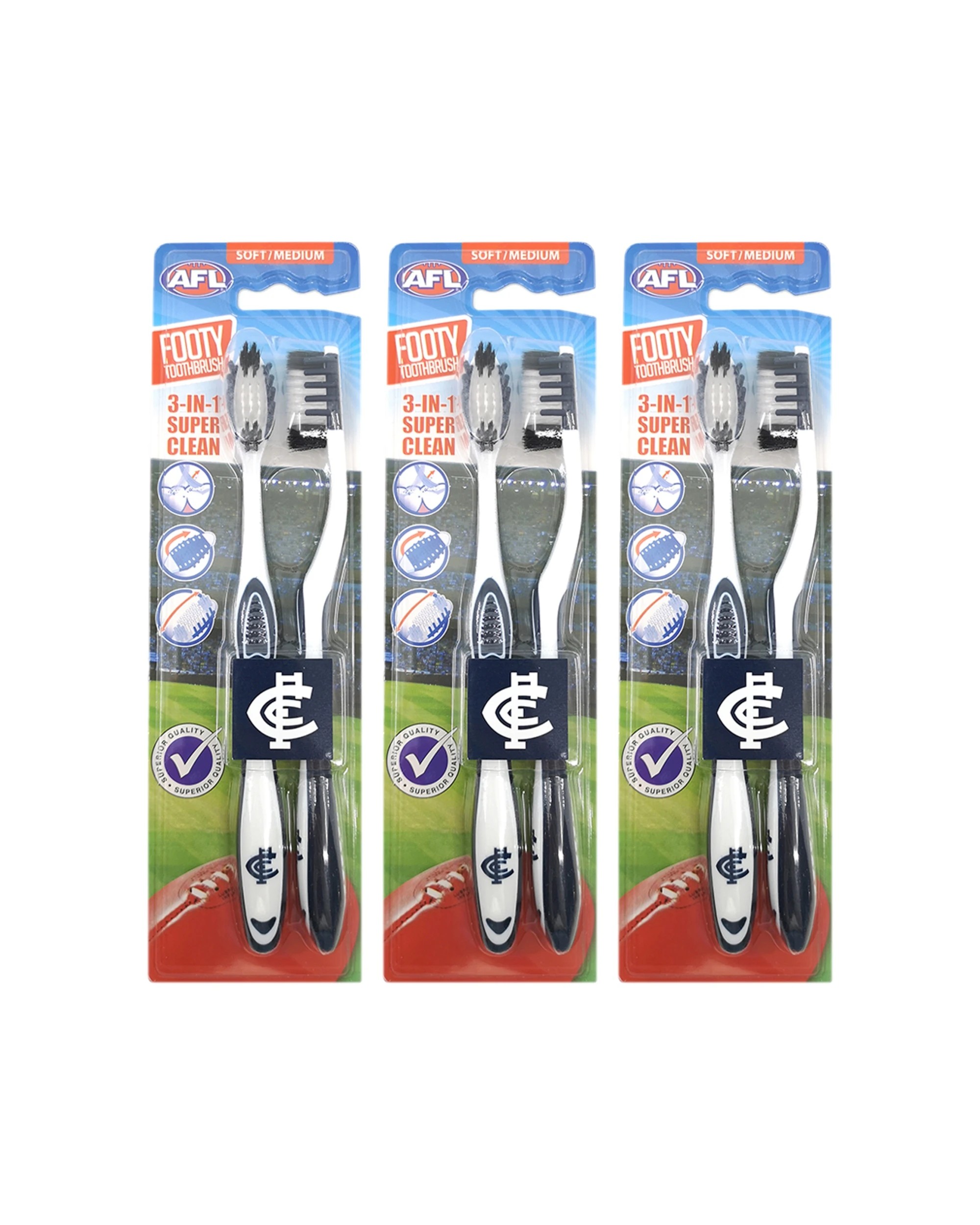 1 AFL 3x 2pc Soft/Medium Toothbrush Oral Care Carlton Blues Kids/Adults - Multi, 1 of 1