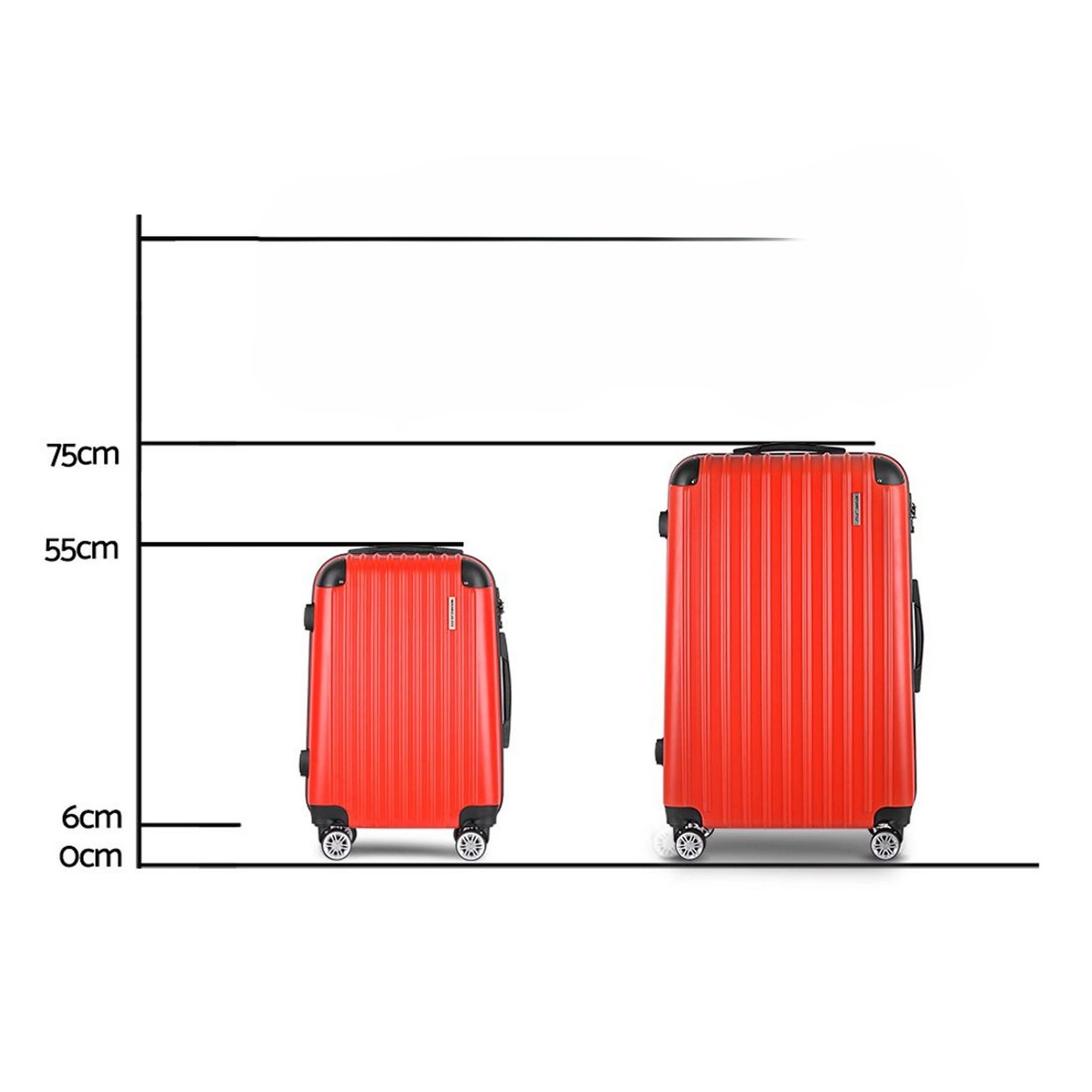 1 Wanderlite 2pc Luggage Trolley Travel Set Suitcase Carry On TSA Hard Case - Red, 1 of 6
